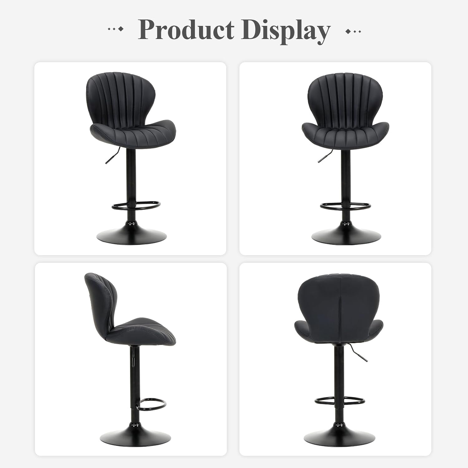 Black Adjustable Faux Leather Swivel Bar Stool Set Of Four