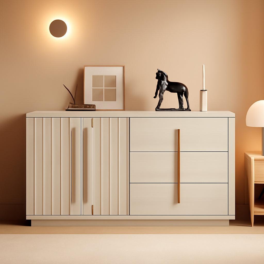 64 Inch Modern Industrial Sideboard Cabinet White Sand