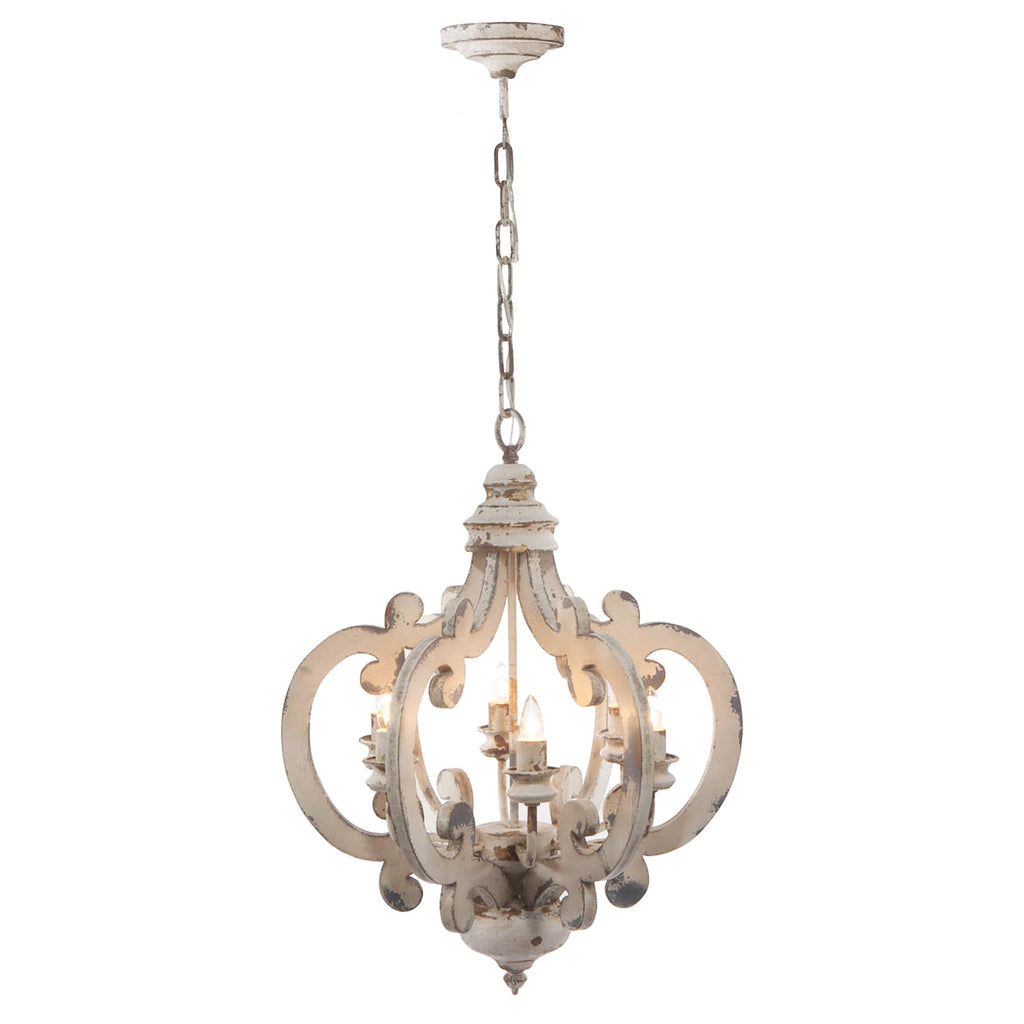 French Country Wood Chandelier 6-Light Farmhouse Pendant Adjustable Chain