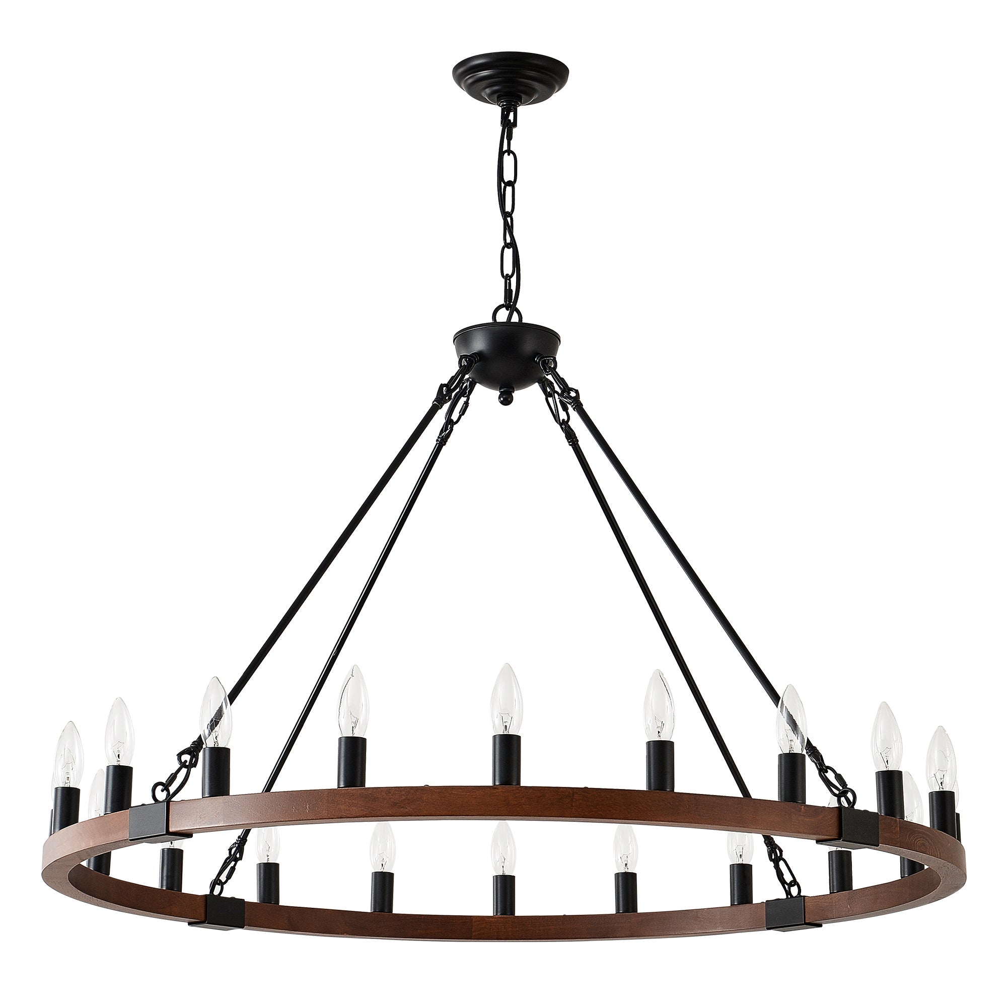 Chandelier Wood Wagon Wheel 20-Light Farmhouse Matte Black 39.3 In