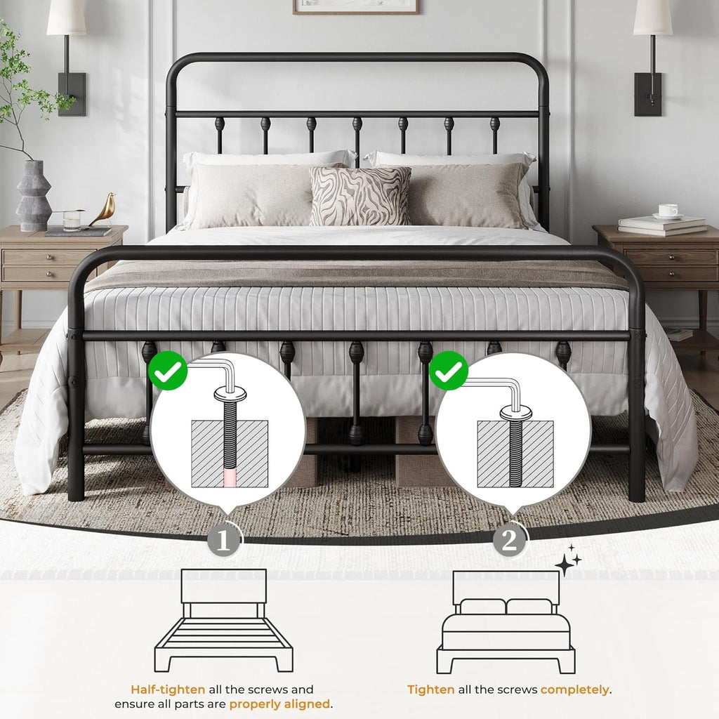 Queen Size Metal Platform Bed Frame With Storage Black