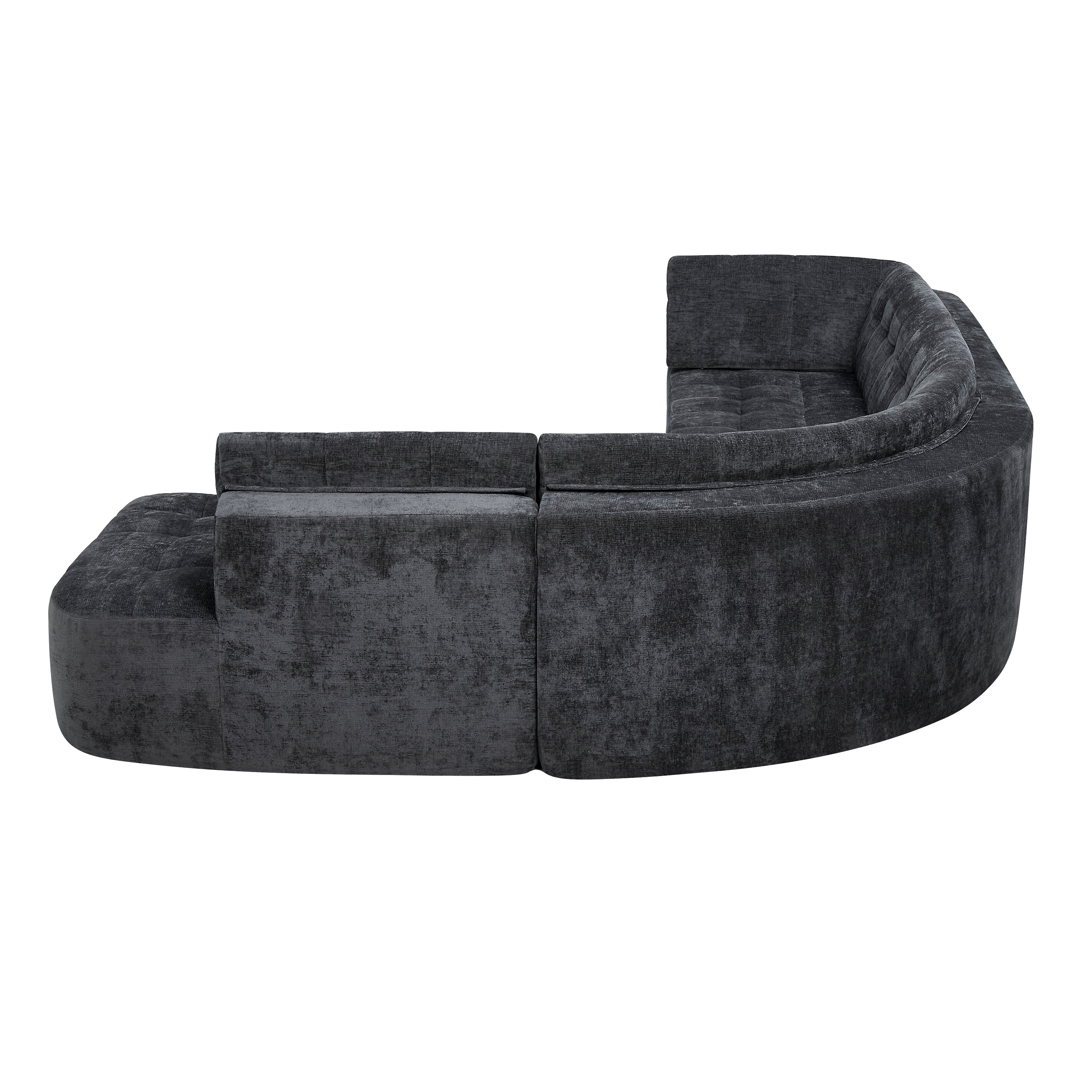 Sectional Sofa Curved L-Shape Chenille Gray 4 Seat 119 In Tufted