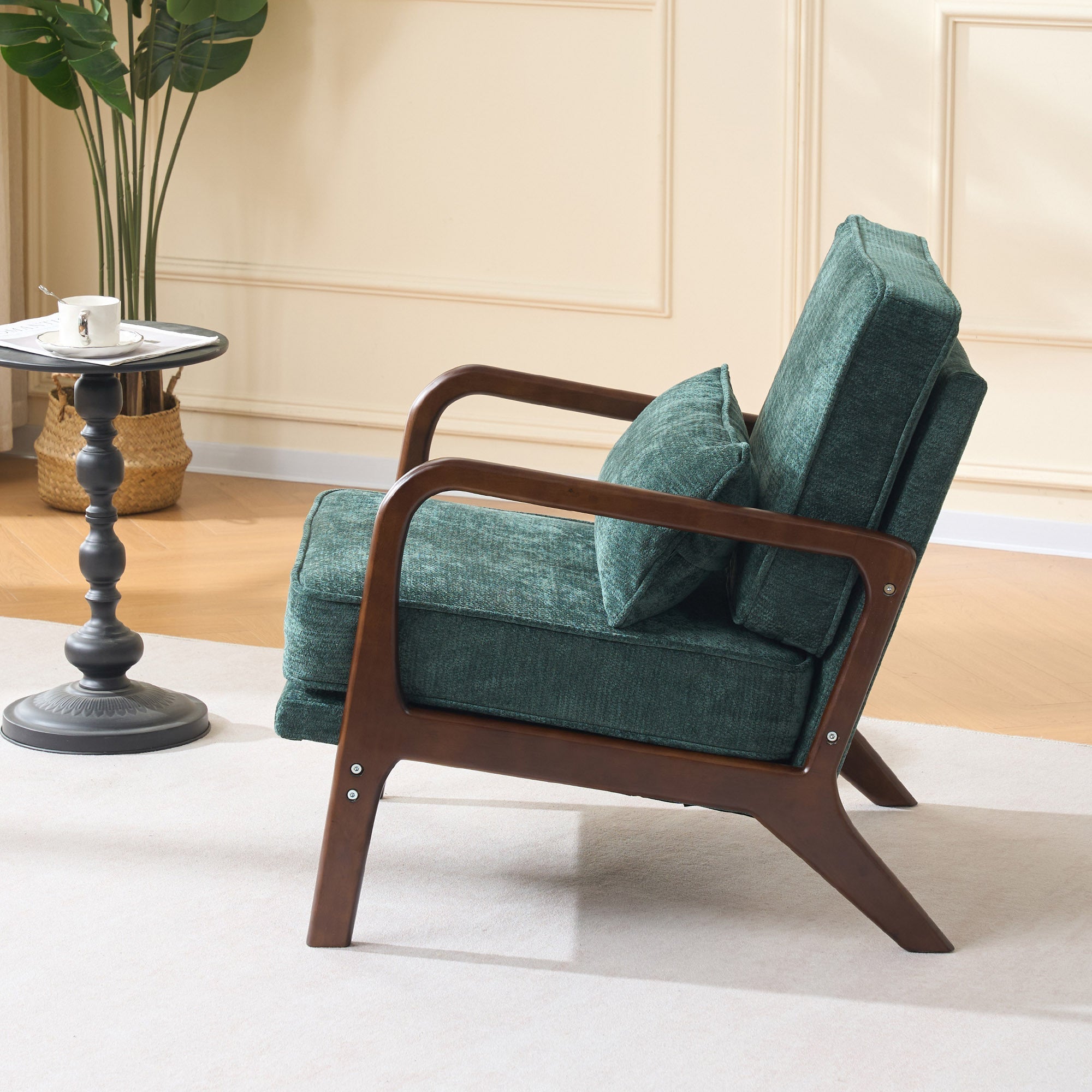 Lounge Chair Mid-Century Modern Dark Green Upholstered Lumbar Cushion