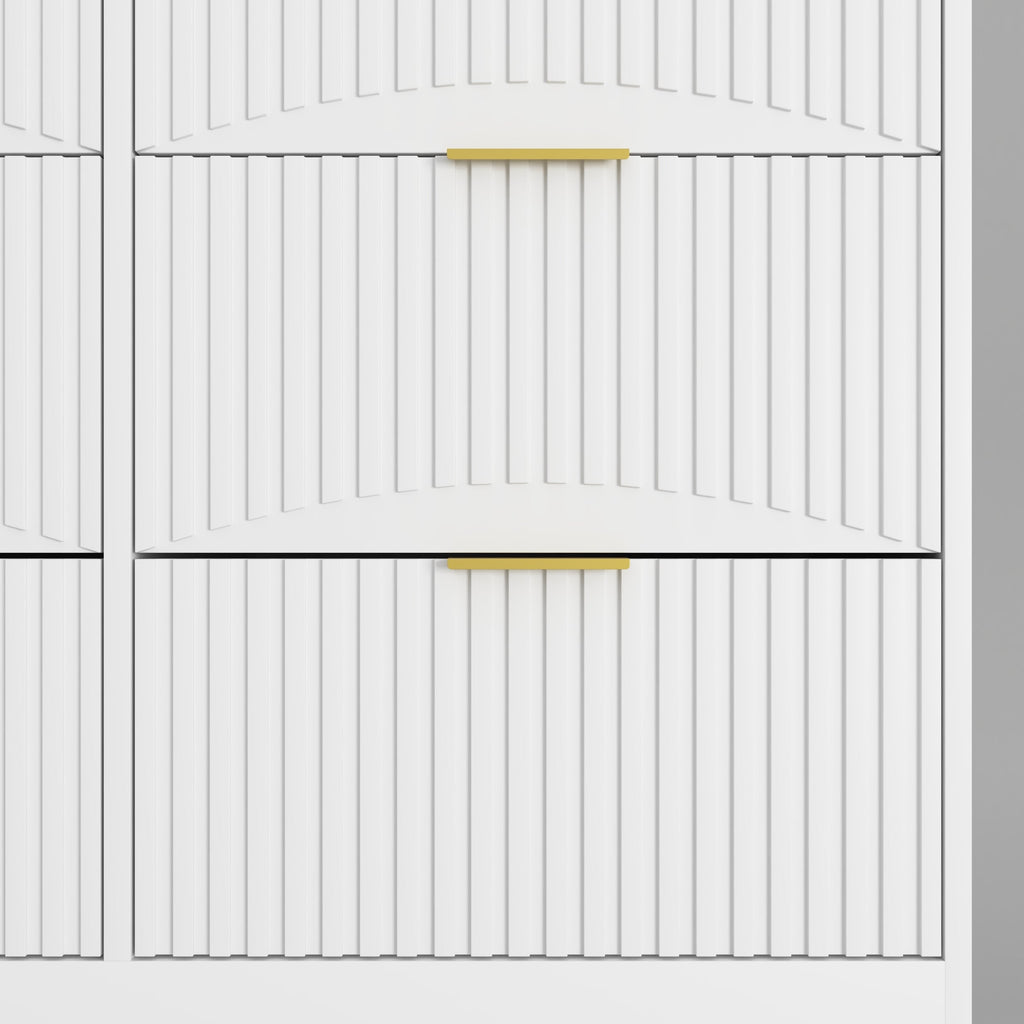 Dresser Classic 9-Drawer White Particle Board Gold Handles 63x15.74 In