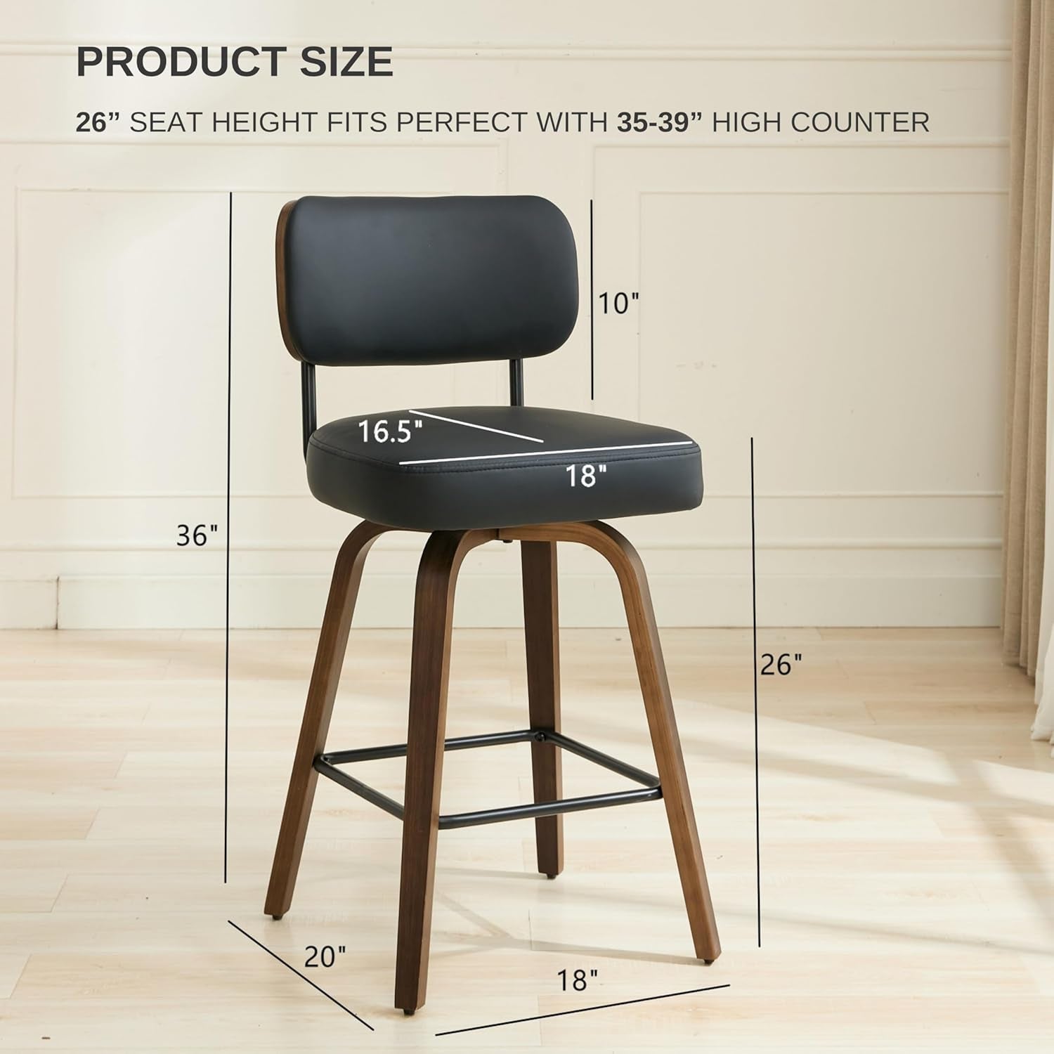 Swivel Bar Stools Set Of 4 26 Inch Counter Height Black
