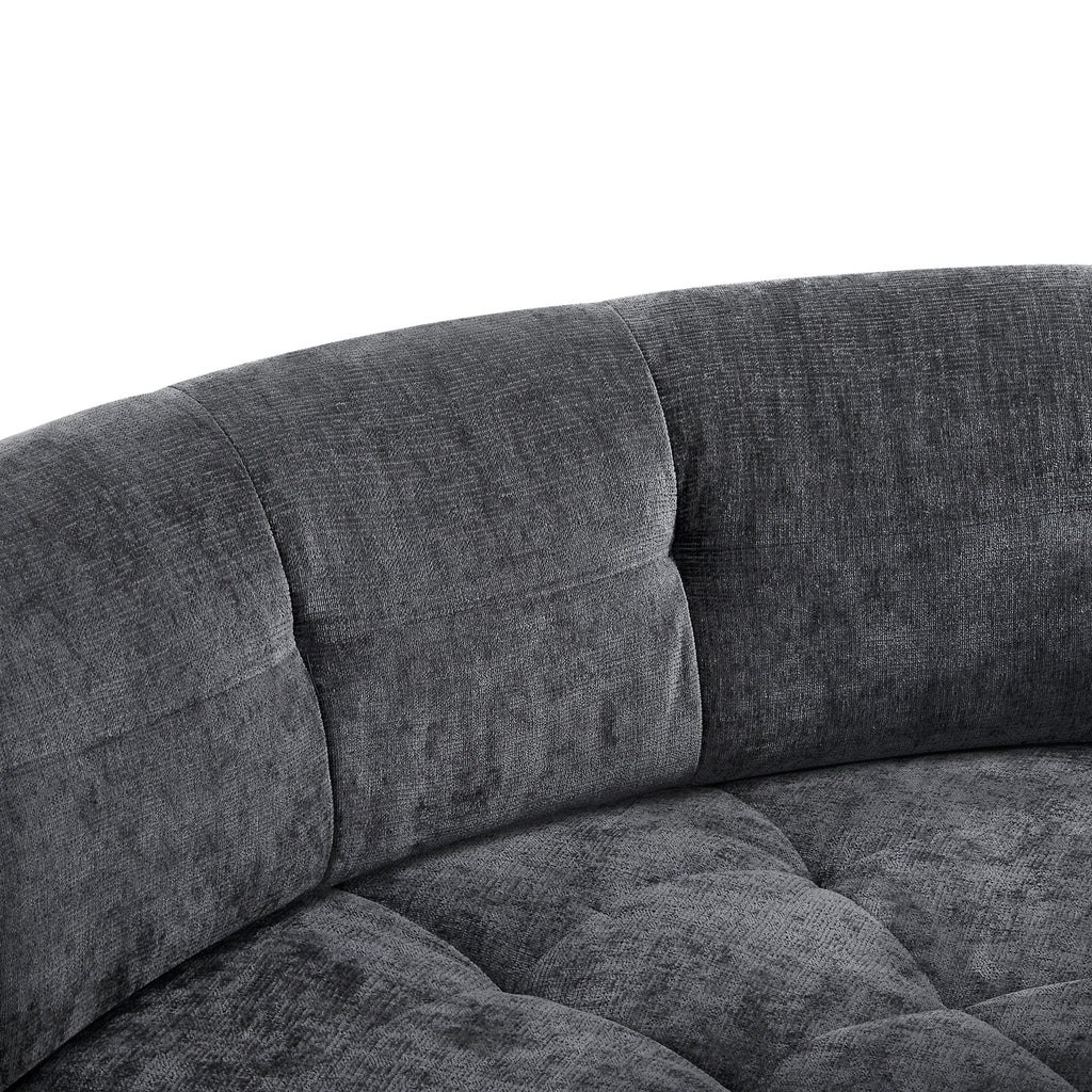 Sectional Sofa Curved L-Shape Chenille Gray 4 Seat 119 In Tufted