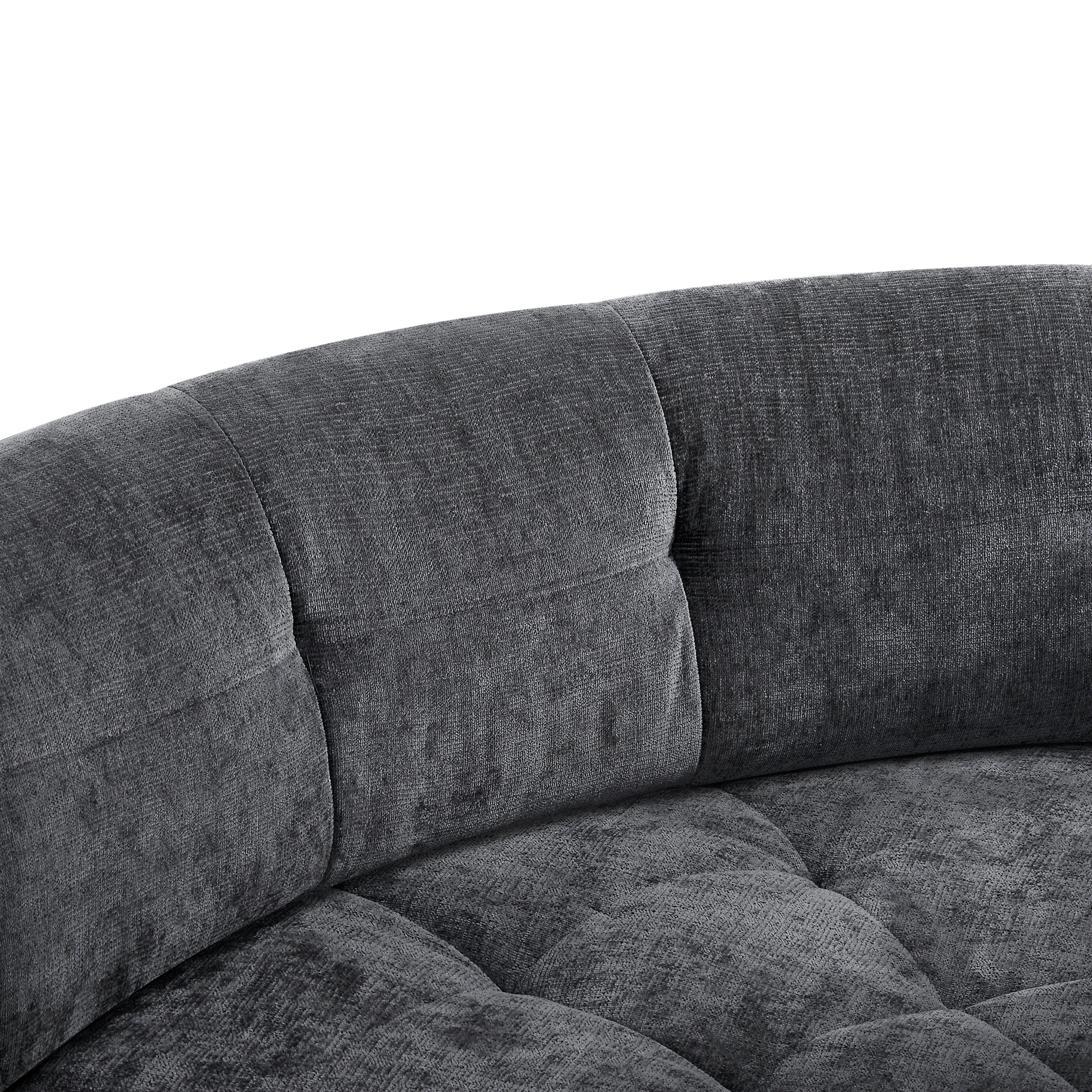 Sectional Sofa Curved L-Shape Chenille Gray 4 Seat 119 In Tufted