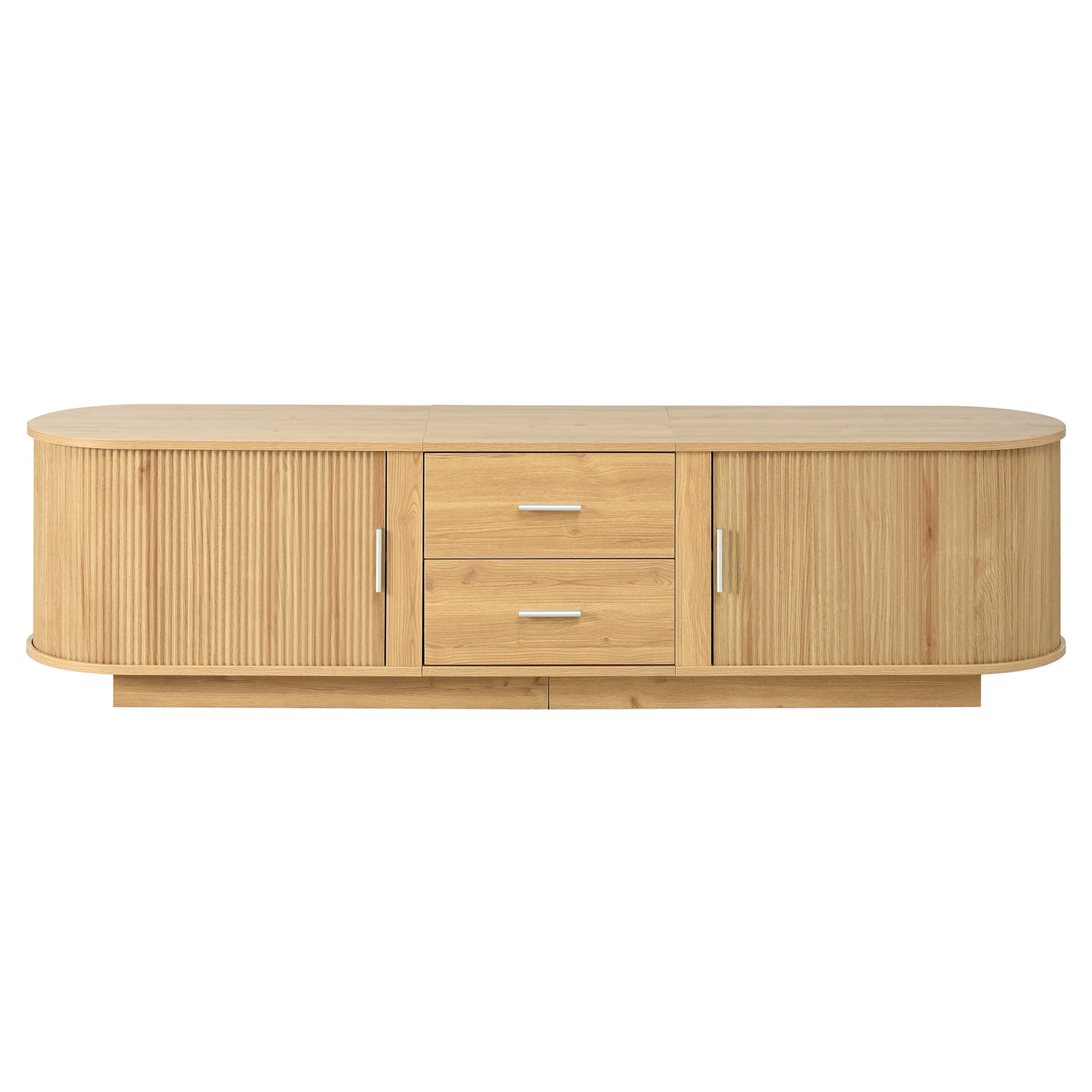 TV Stand American Style Acacia MDF Sliding Door Rounded Corners Fits 75 In TV