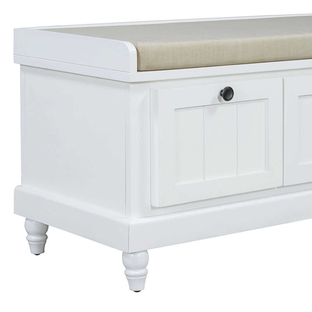 Entry Bench Fluted MDF White Cushioned Seat 3 Drawers 44x16x19 In 220 LB