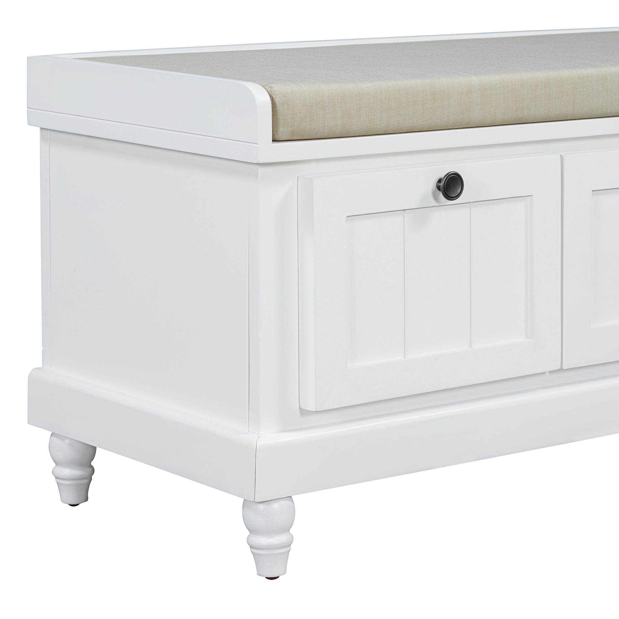 Entry Bench Fluted MDF White Cushioned Seat 3 Drawers 44x16x19 In 220 LB