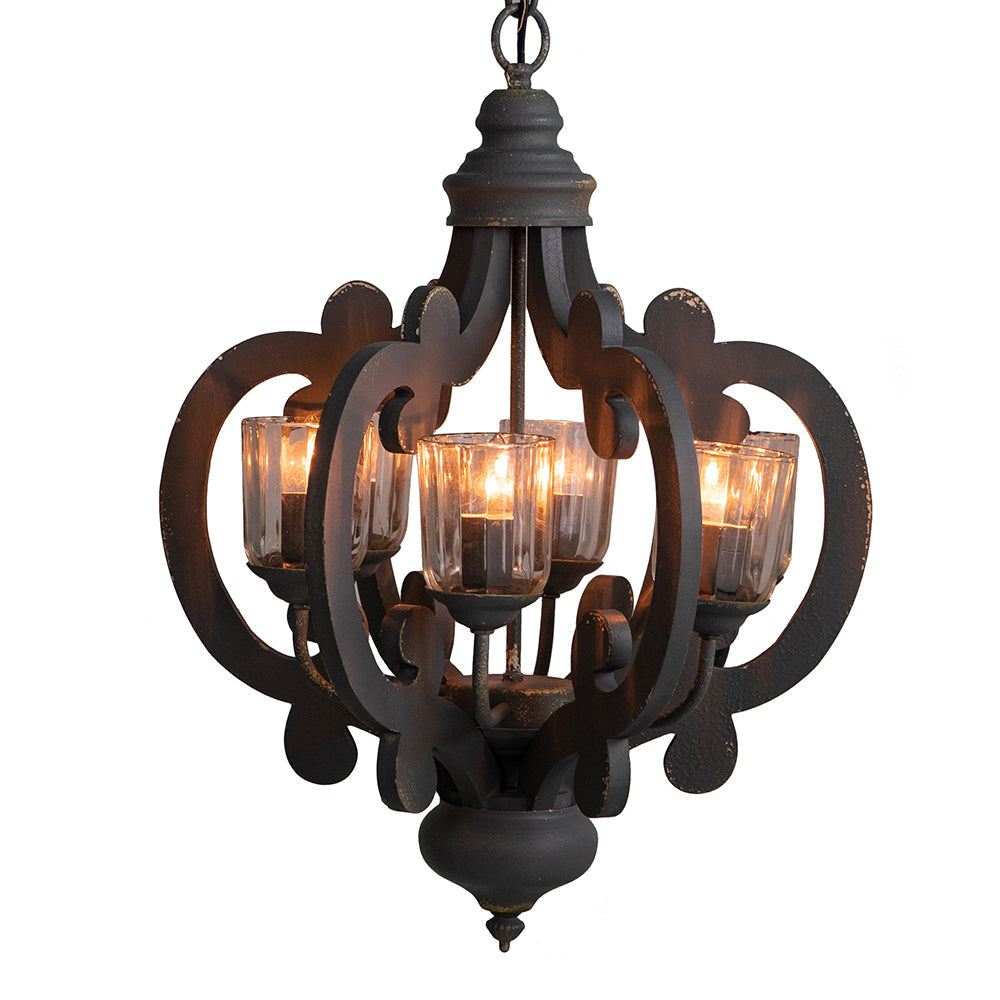 Chandelier Farmhouse 6-Light Wood Pendant Adjustable Chain Dining Room