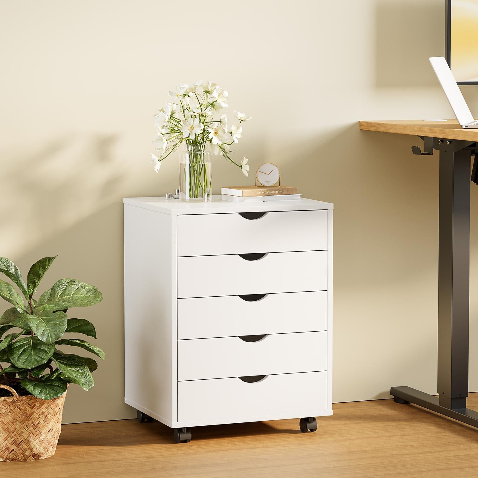 Panana 5/7 Drawer Chest, Wooden Tall Dresser Storage Dresser Cabinet With Wheels