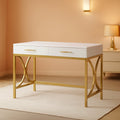 41 Inch White And Gold Computer Desk With 2 Drawers