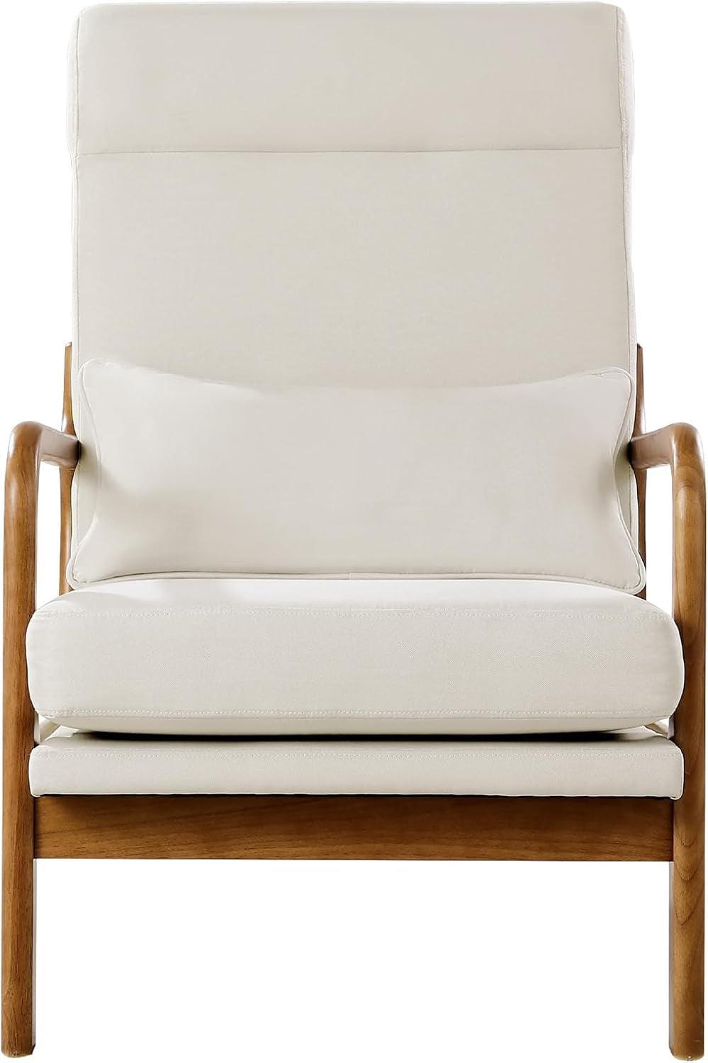 High Back Mid Century Linen Accent Chair For Living Room