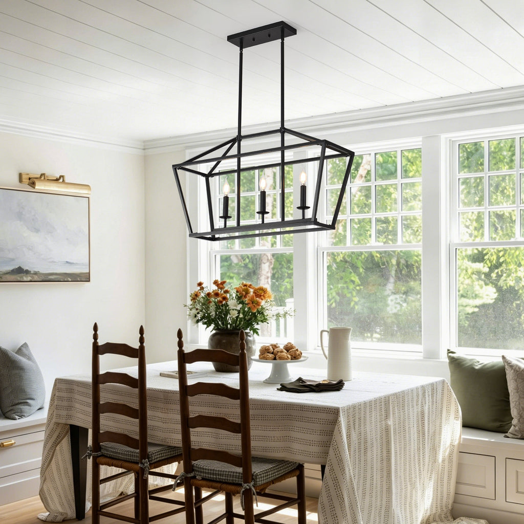Chandelier Industrial Linear 3-Light Matte Black Metal Pendant Kitchen