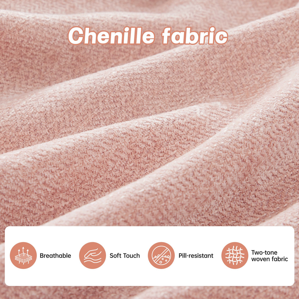 Sectional Sofa Modular Chenille Pink 3-Seat Tufted Pleated Cloud Style