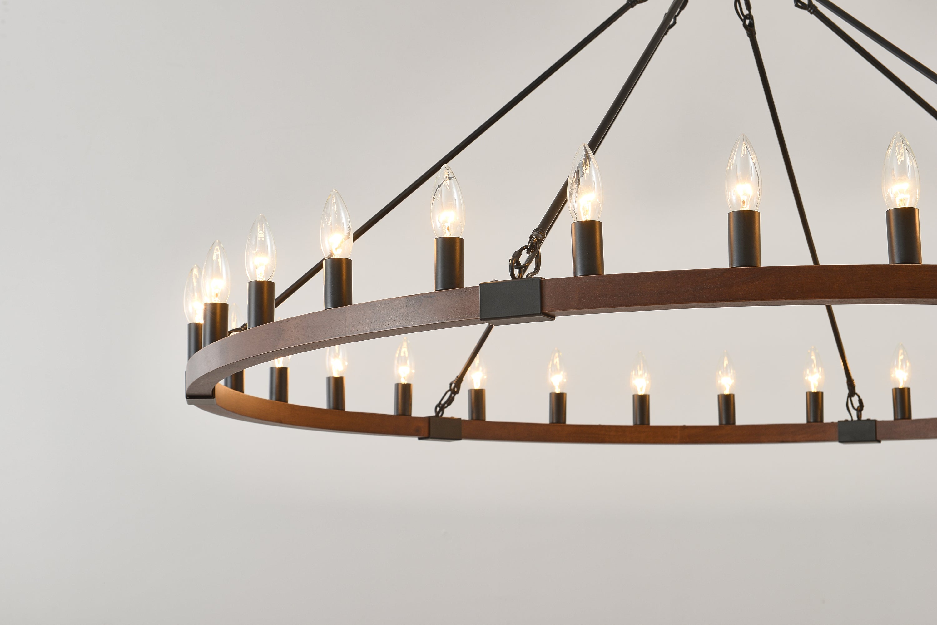 Chandelier Wood Wagon Wheel 20-Light Farmhouse Matte Black 39.3 In