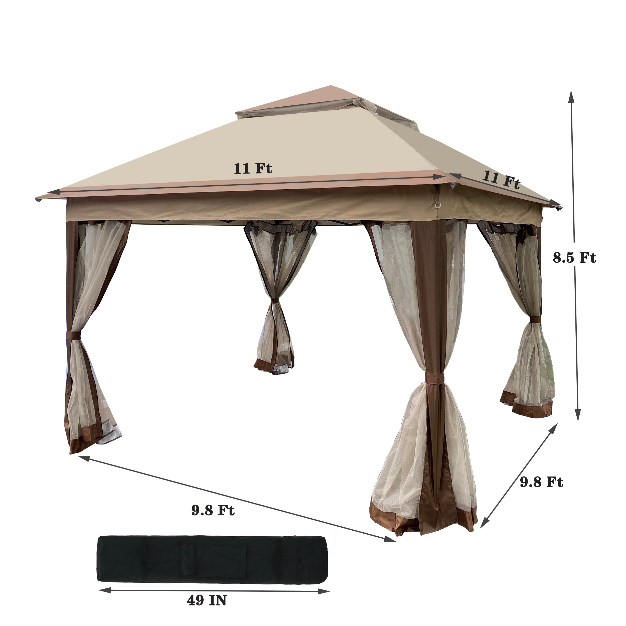 Canopy Gazebo Steel Coffee Pop-Up 11x11 Ft Double-Tier Mesh Sidewalls UV