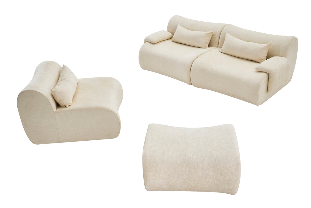Sofa Curved White 3 Seater with Anti Slip No Assembly Chaise
