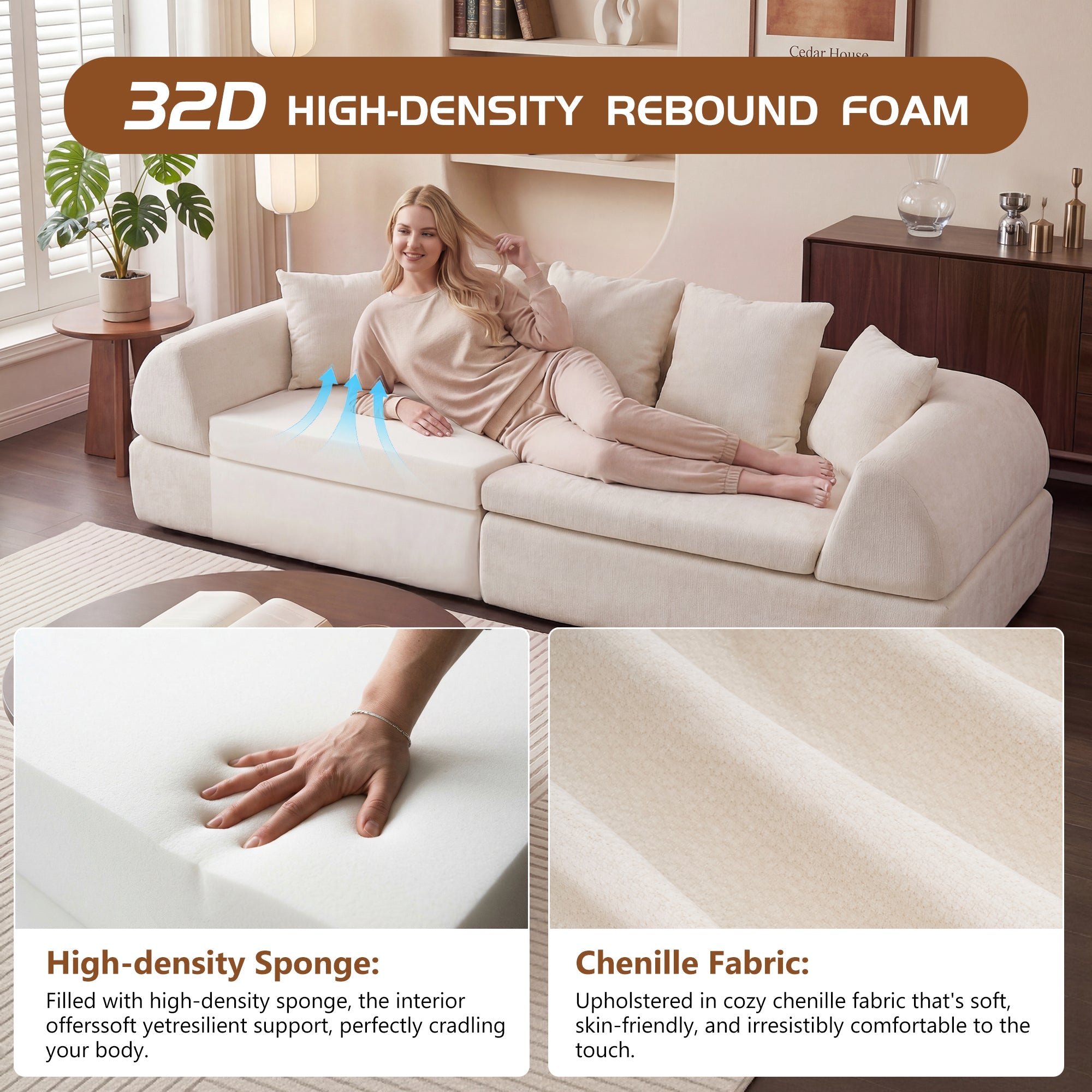 Sectional Sofa Cloud Modular with Deep Fluffy Seats No Assembly Required