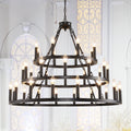 Chandelier Wagon Wheel 3-Tier 36-Light Black Metal 39.37 In Industrial