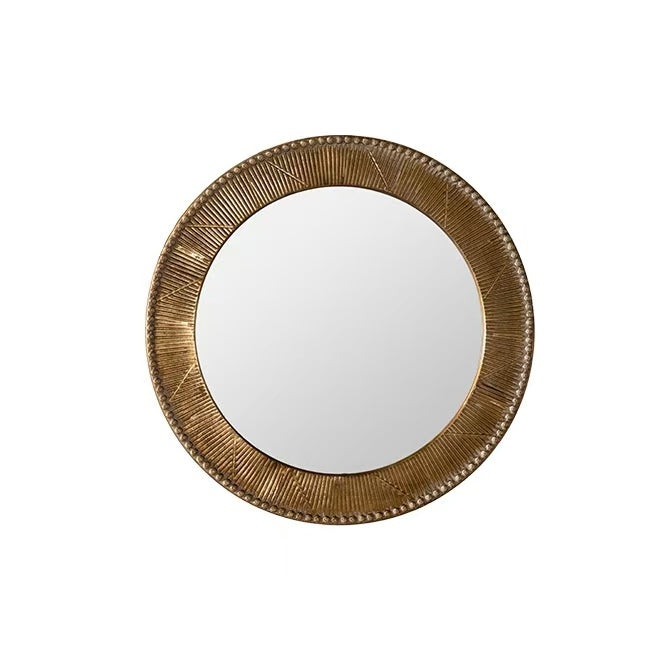 Wall Mirror Round Boho Gold Textured Iron Frame 31.3 Inch Living Room