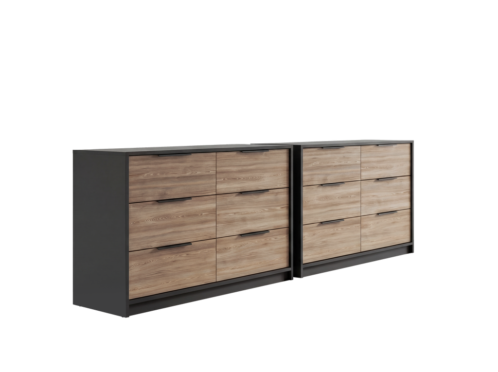 Dresser Modern 4-Drawer Pine Particle Board Black Handles Set of 2 42.1 In