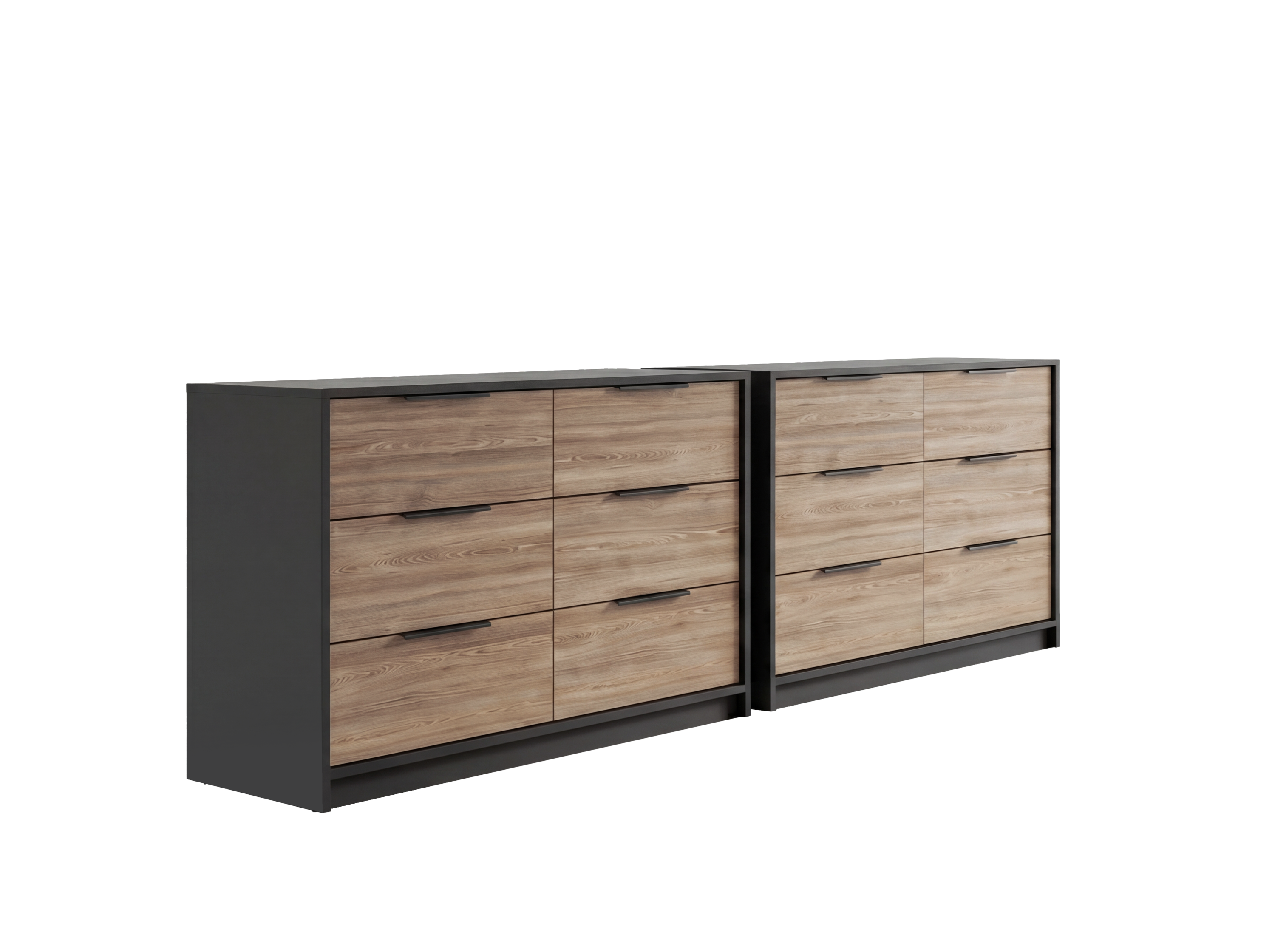 Dresser Modern 4-Drawer Pine Particle Board Black Handles Set of 2 42.1 In