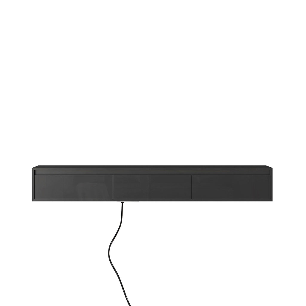 TV Stand Wall-Mounted Floating LED Black MDF 3 AC 2 USB Fits 65 In TV