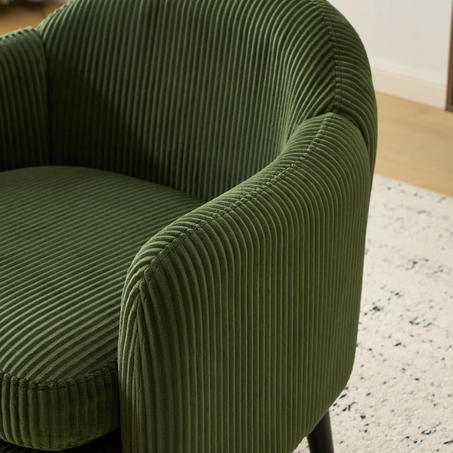 Corduroy Green Barrel Chair 30 Inch Wide With Wood Legs