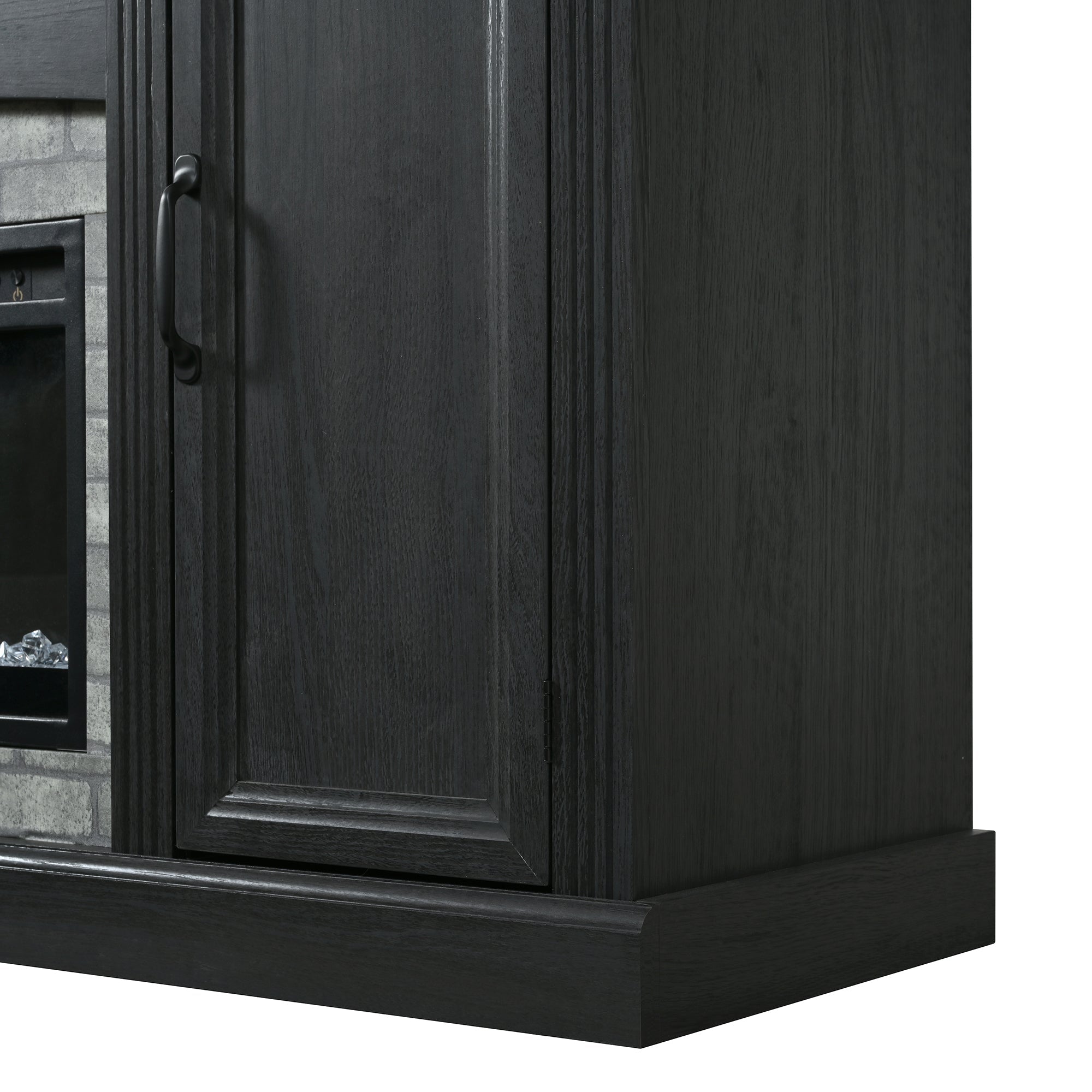 TV Stand Fireplace Black MDF Walnut Top Gray Brick 1400W Fits 70 In TV 66.9 In
