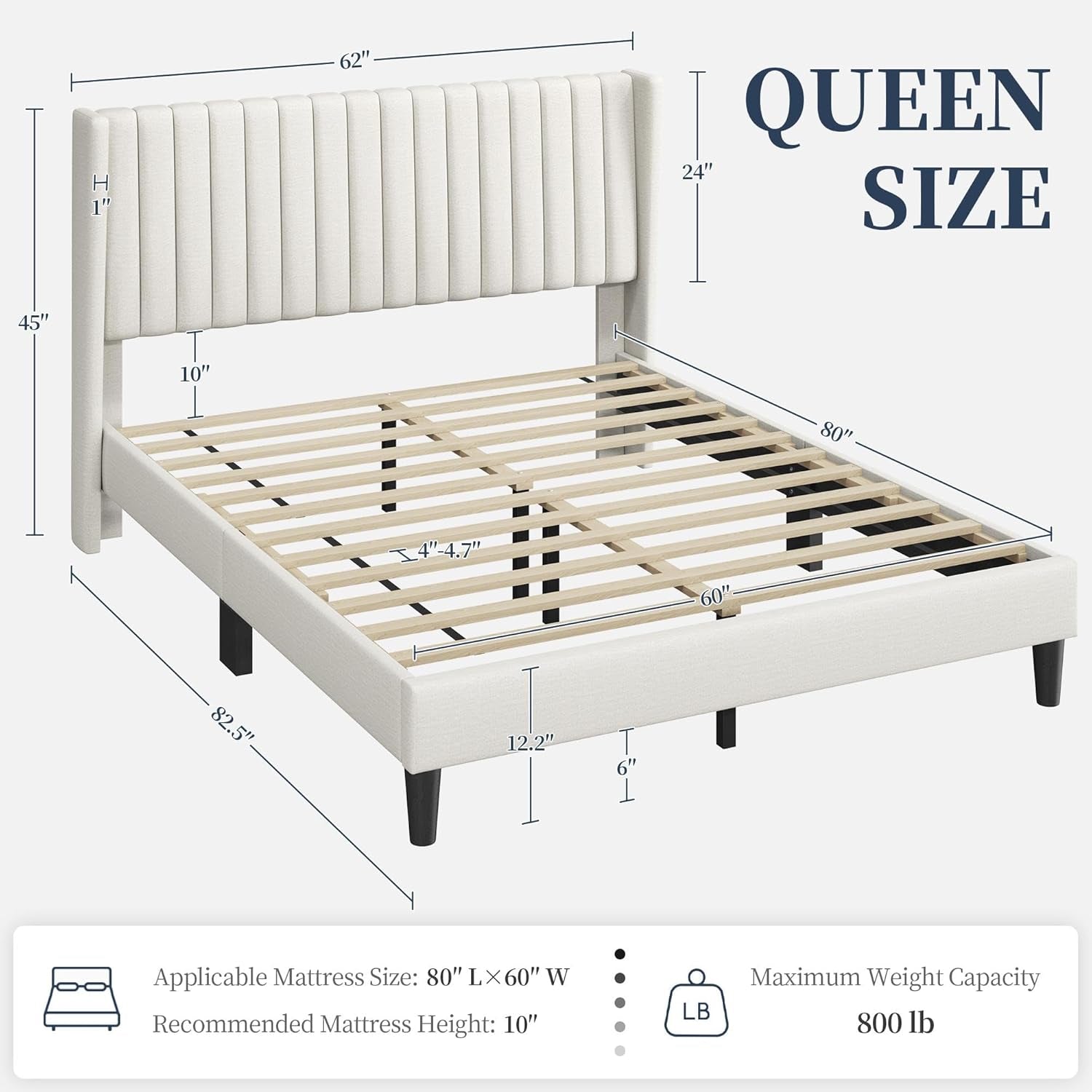 Queen Upholstered Platform Bed With Beige Headboard