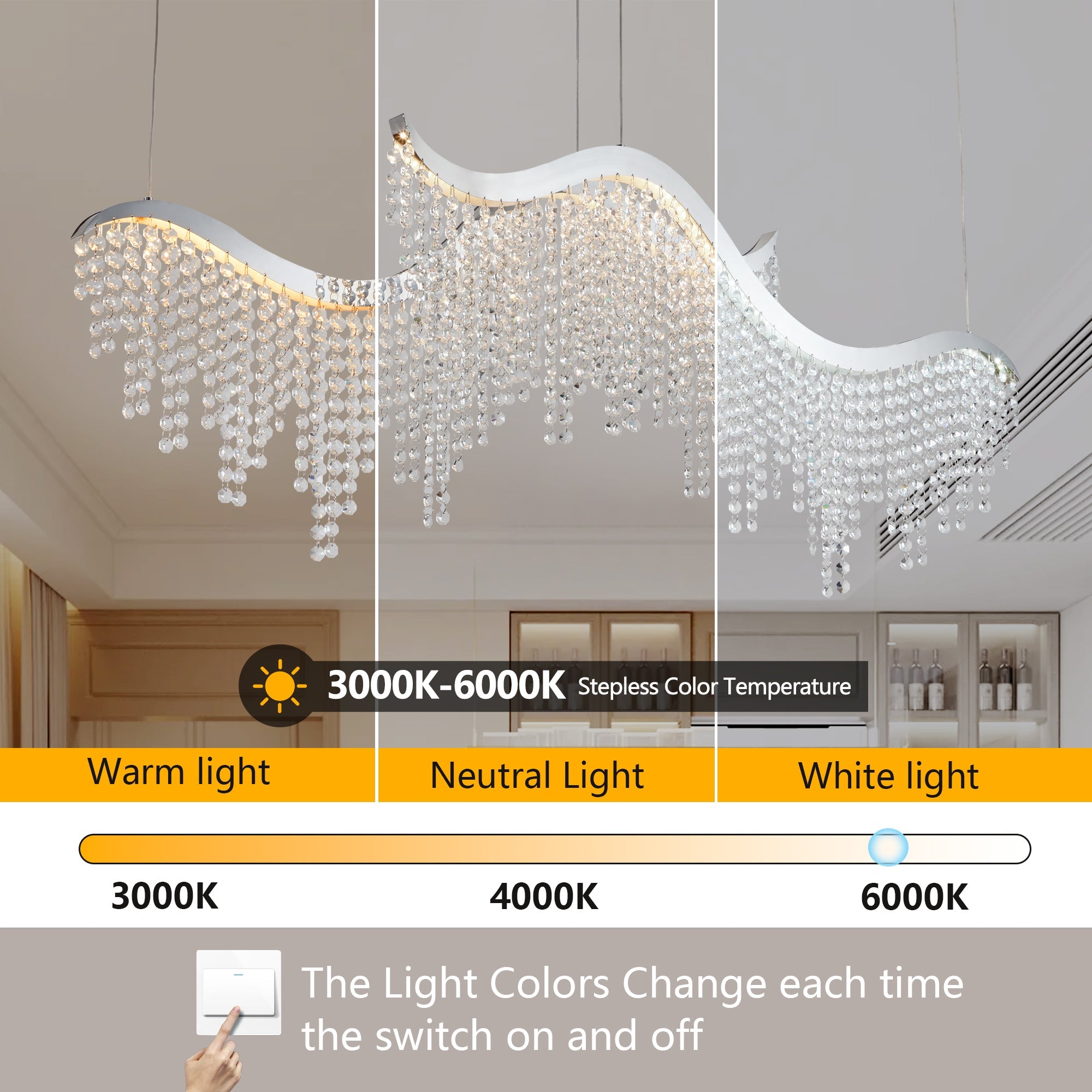 Chandelier Wave LED Crystal 36 In Modern Adjustable Color Temperature