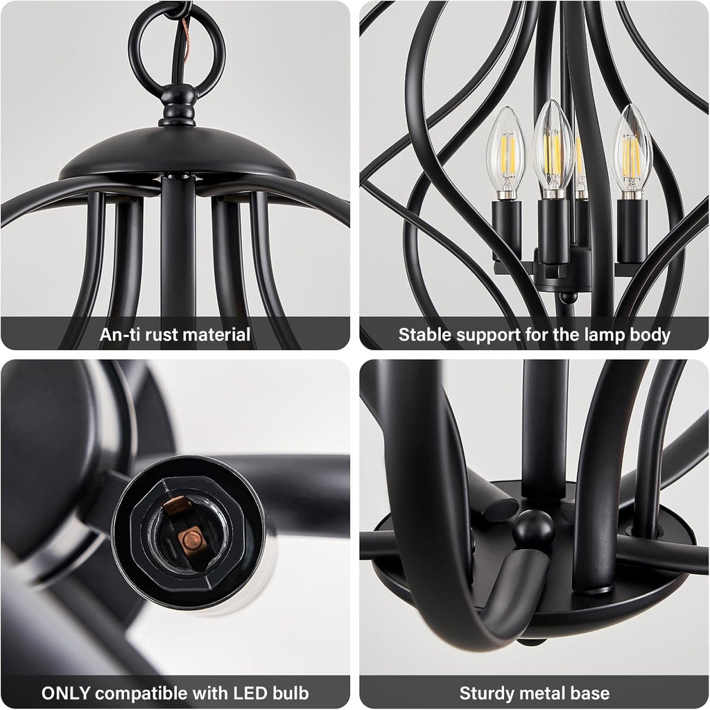 Black Four Light Geometric Pendant Chandelier Dining Room
