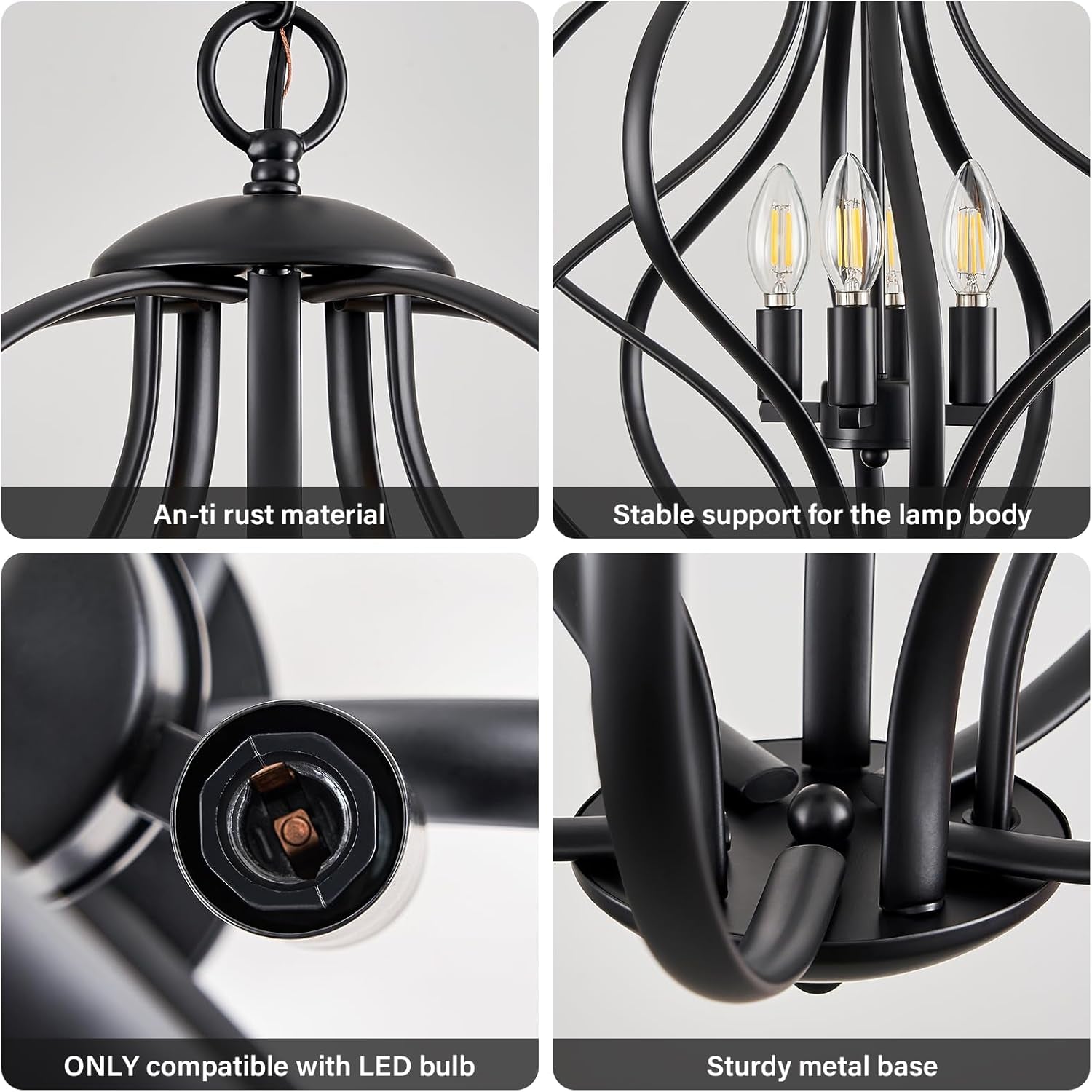 Black Four Light Geometric Pendant Chandelier Dining Room