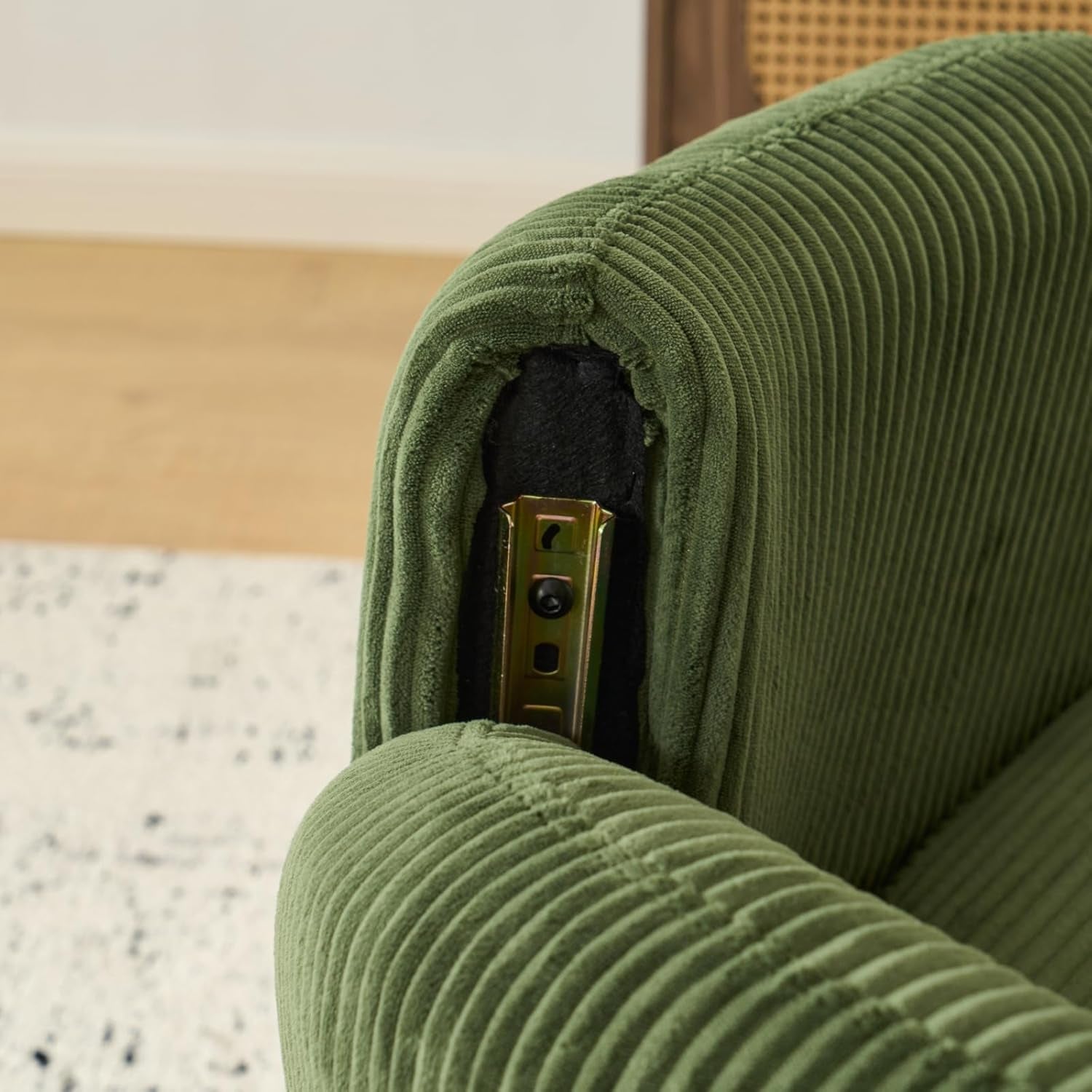 Corduroy Green Barrel Chair 30 Inch Wide With Wood Legs