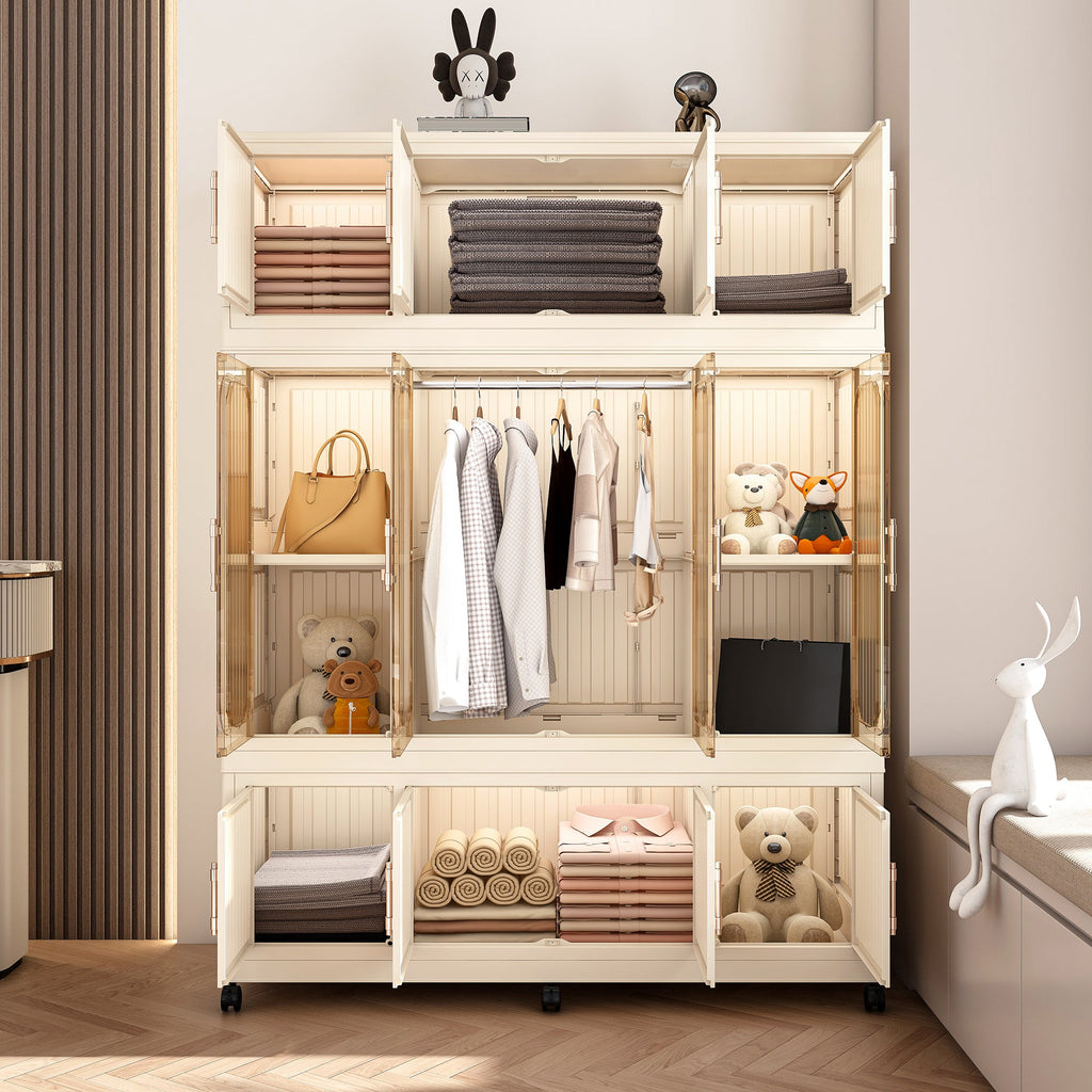 Wardrobe Closet Organizer PP Creamy White 12-Cube Hanging Rod 48x62.2 In
