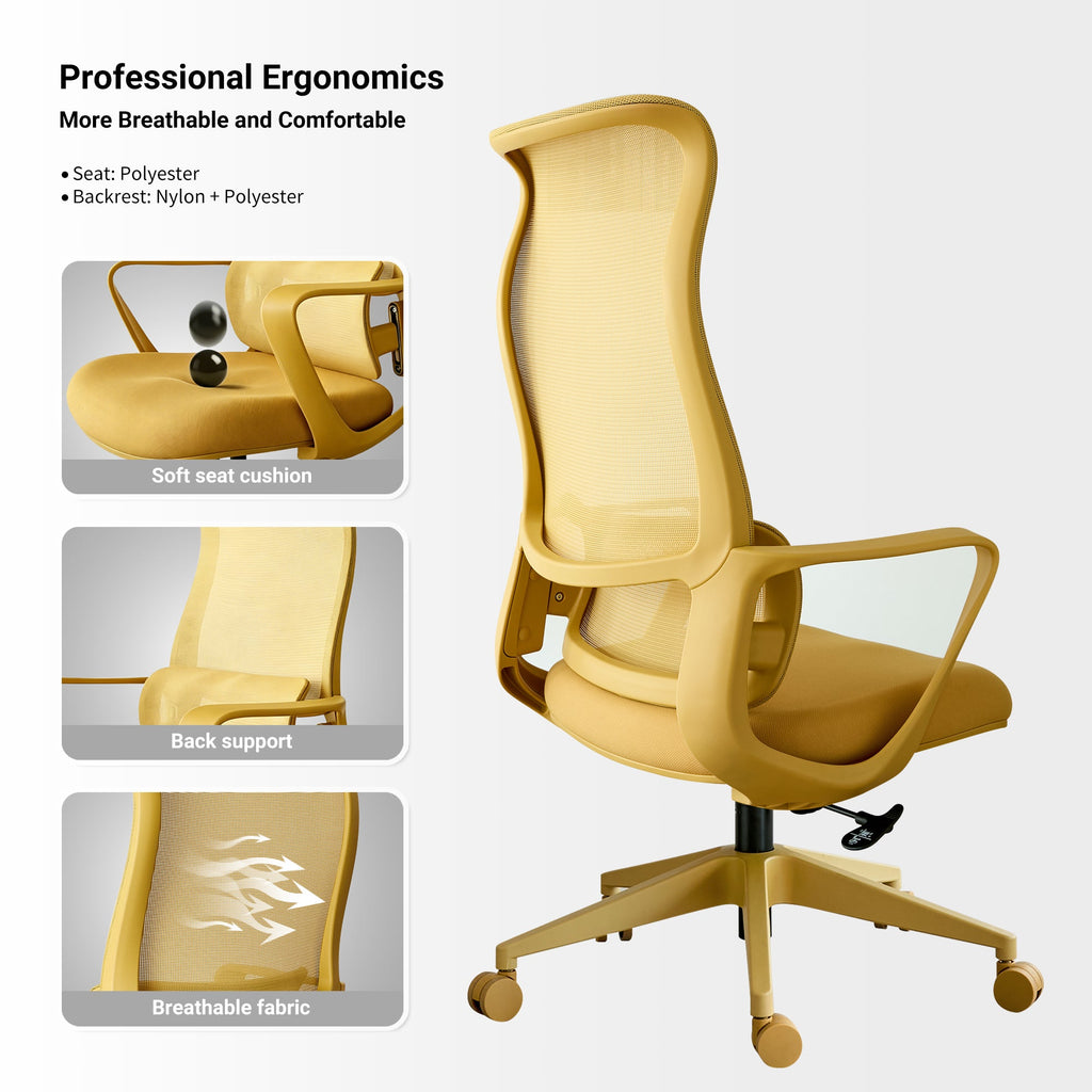 Ergonomic Office Chair Mesh High-Back Yellow 350 LB Lumbar Support Swivel