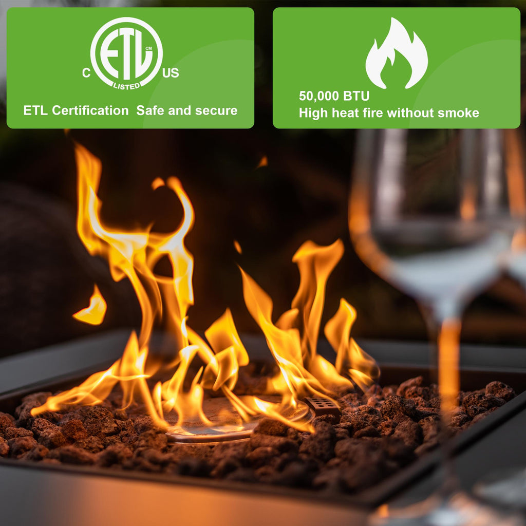28in Propane Fire Pit Table 50000 BTU Outdoor Brown Square Gas Fire Pit Table