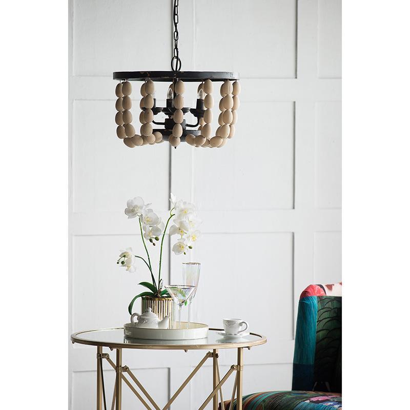 Chandelier Black Frame Cream Beaded 4-Light 19 In 14 In