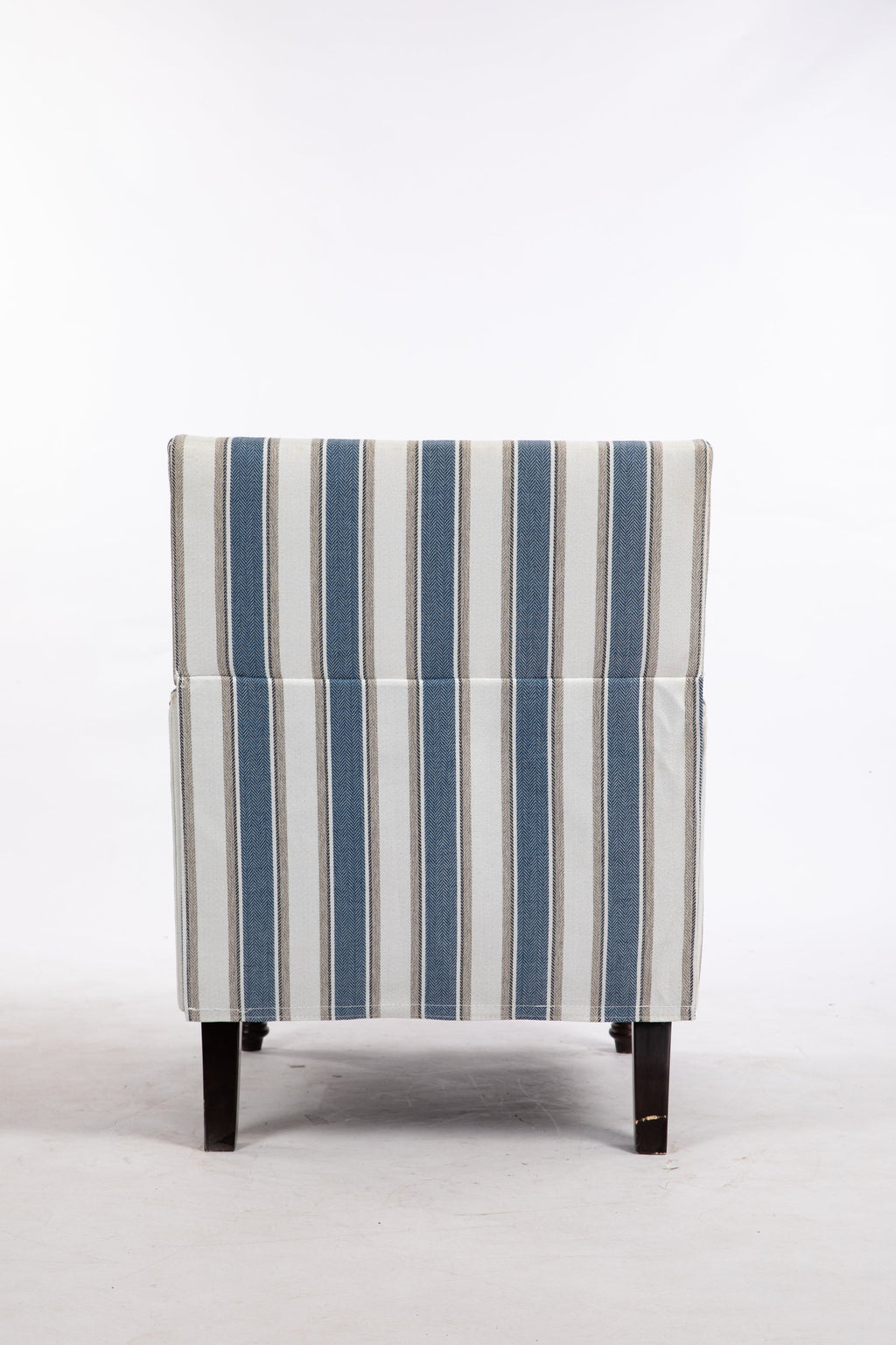 Accent Chair Vintage Striped Linen Blue White Nailhead Solid Wood Legs