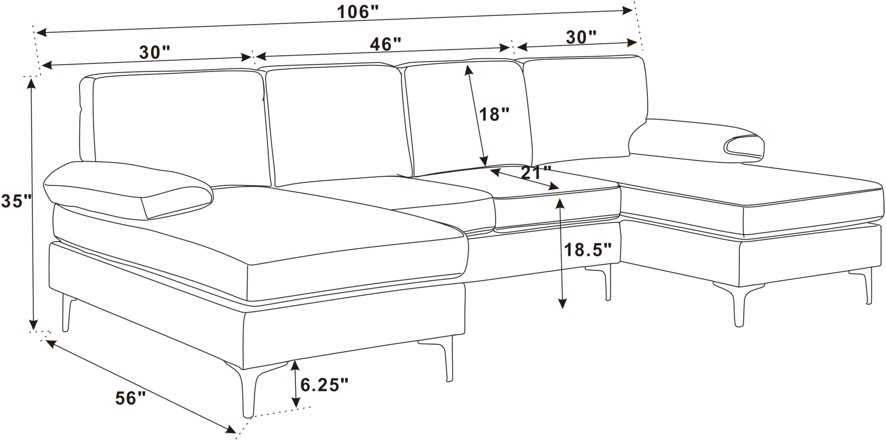 Sectional Sofa U-Shape Polyester Blend Khaki 4-Seat Double Chaise 106x56 In