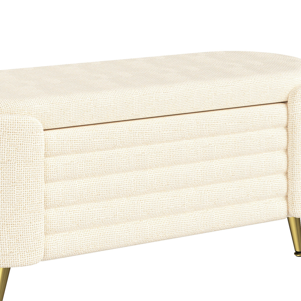 Storage Ottoman Modern Oval Beige Chenille with Metal Legs 44.9l X 18.3W X 18.5h
