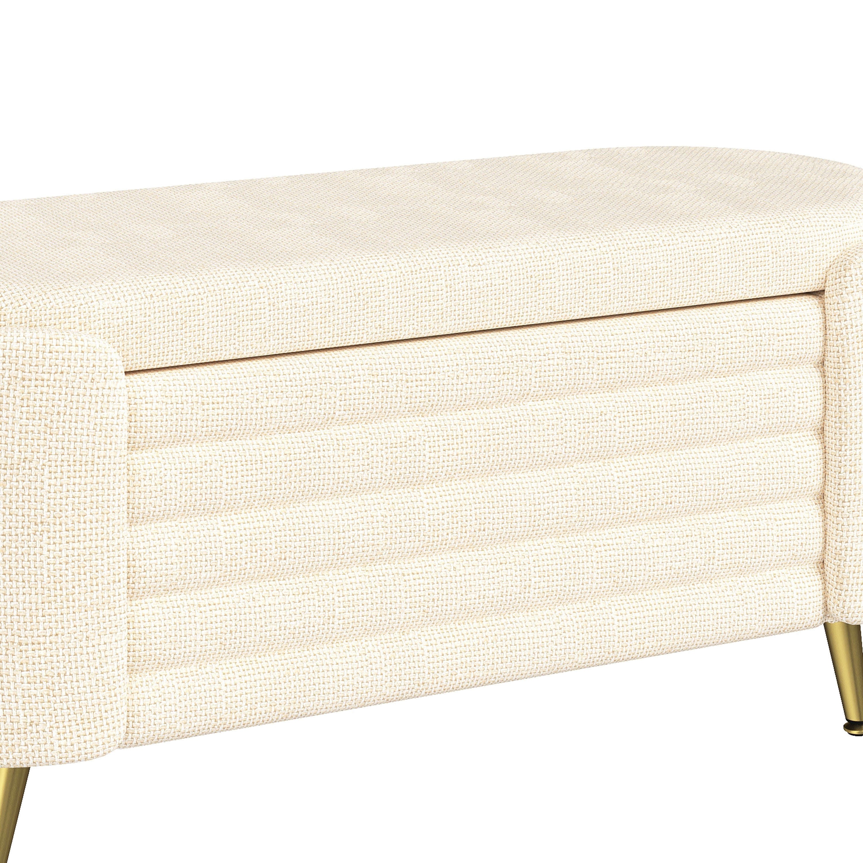 Storage Ottoman Modern Oval Beige Chenille with Metal Legs 44.9l X 18.3W X 18.5h