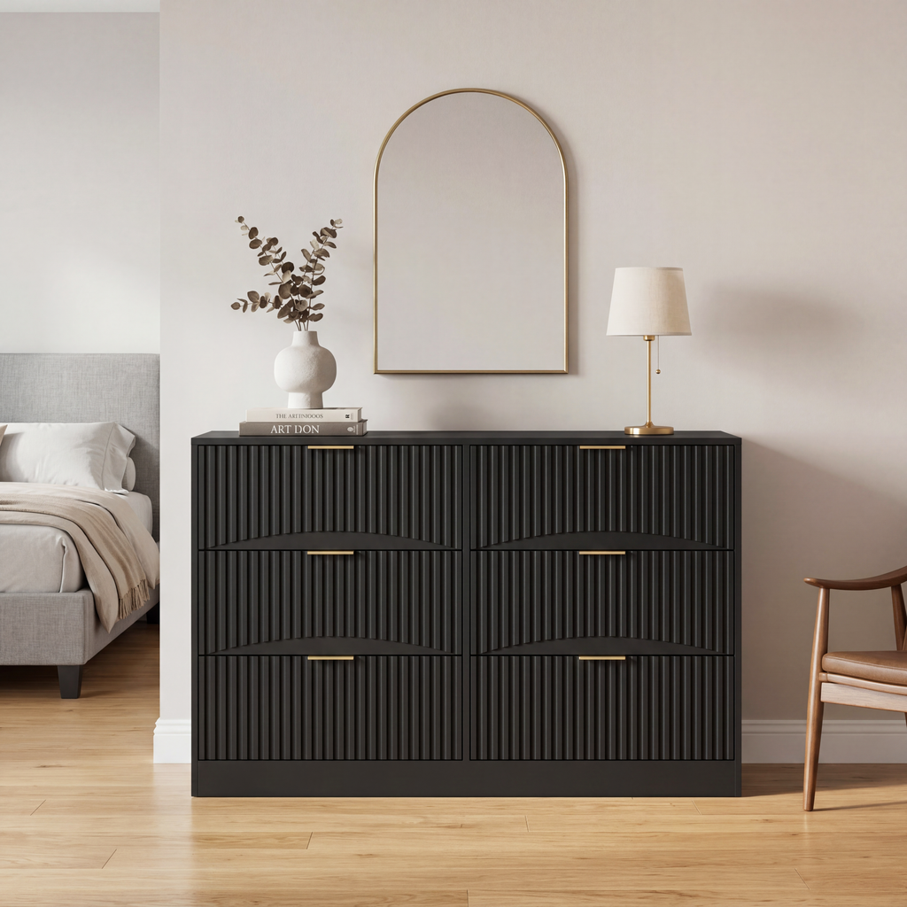 Dresser Modern 6-Drawer Black Particle Board 47.2x15.74x30.3 In