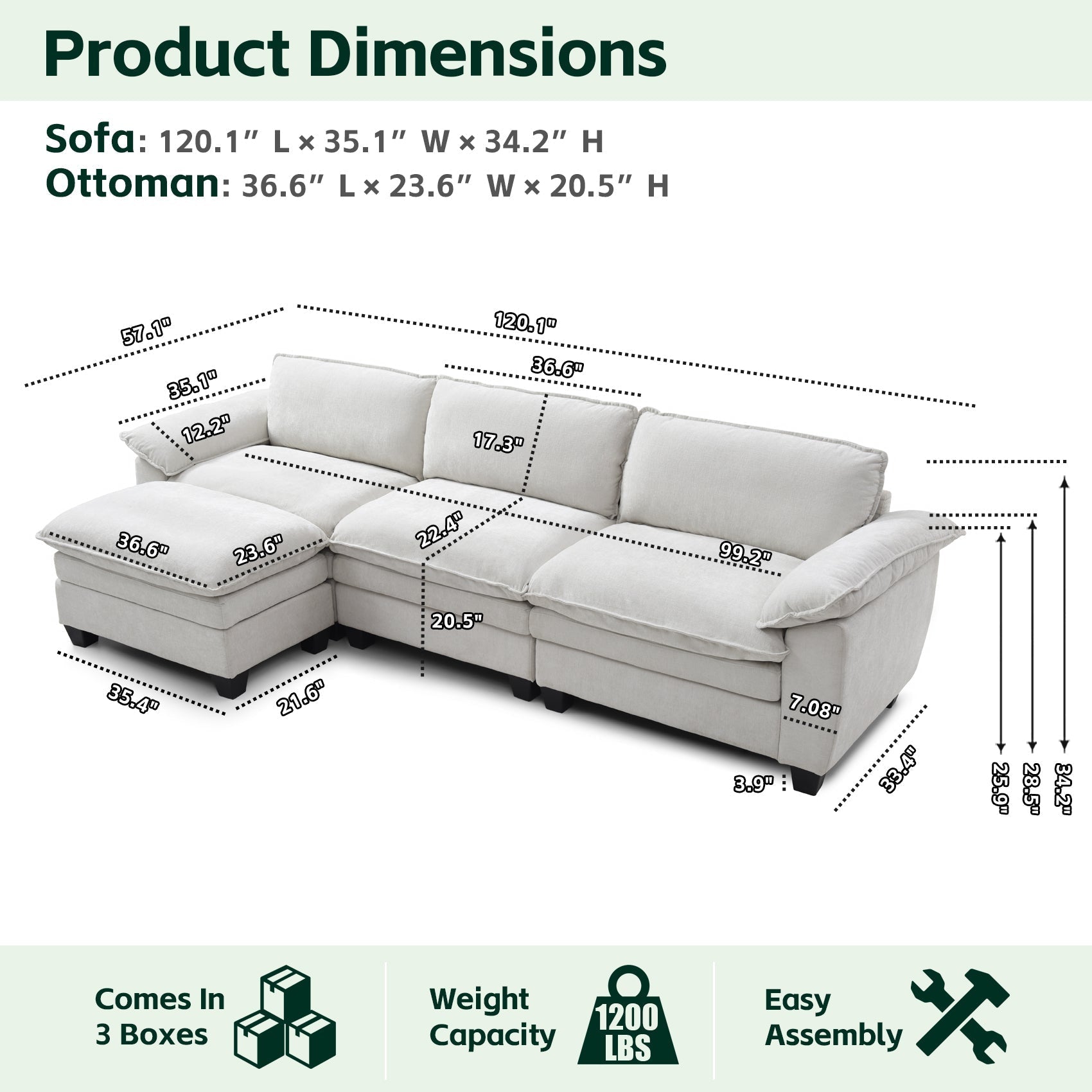Living Room Furniture Sofa Luxury Couch with Ottoman Soft Chenille Upholstered L Shape Sofa Beige