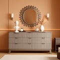 63 Inch Dresser Charcoal Grey Finish With Wave Fluted Panel And 9 Drawers