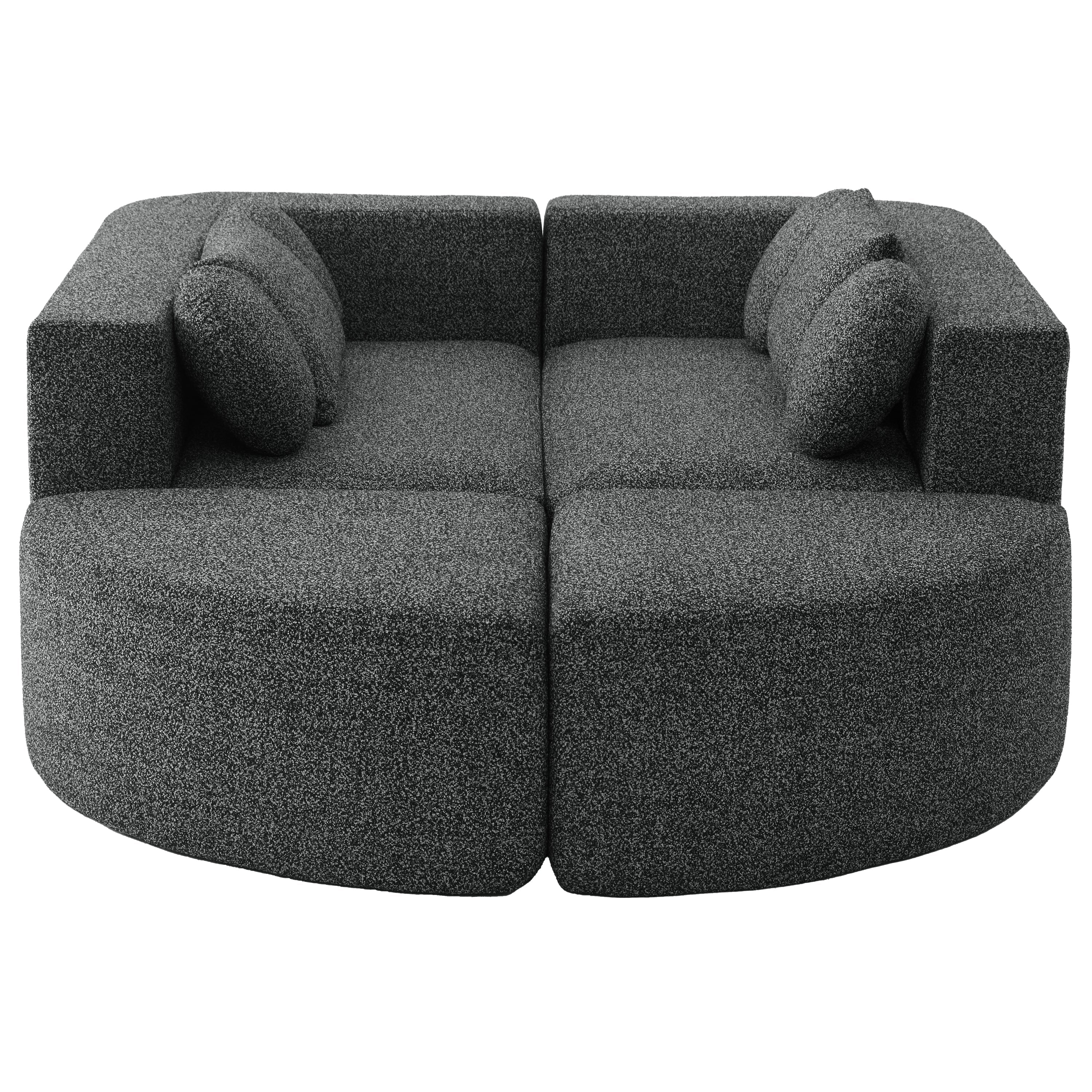 Sectional Sofa U-Shape Modular Boucle Black 6-Seat Deep Seating 114.9x64.5 In