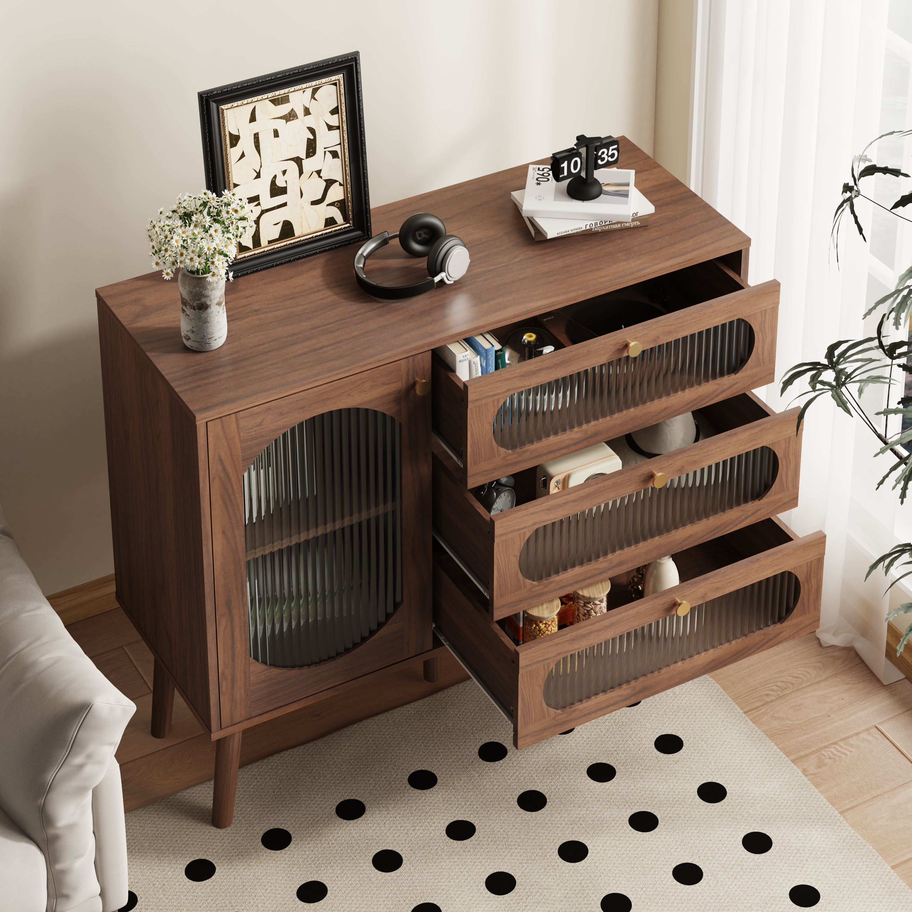 Chest of Drawers 3-Drawer Natural Particle Board 4 Legs 39.37x31.69 In