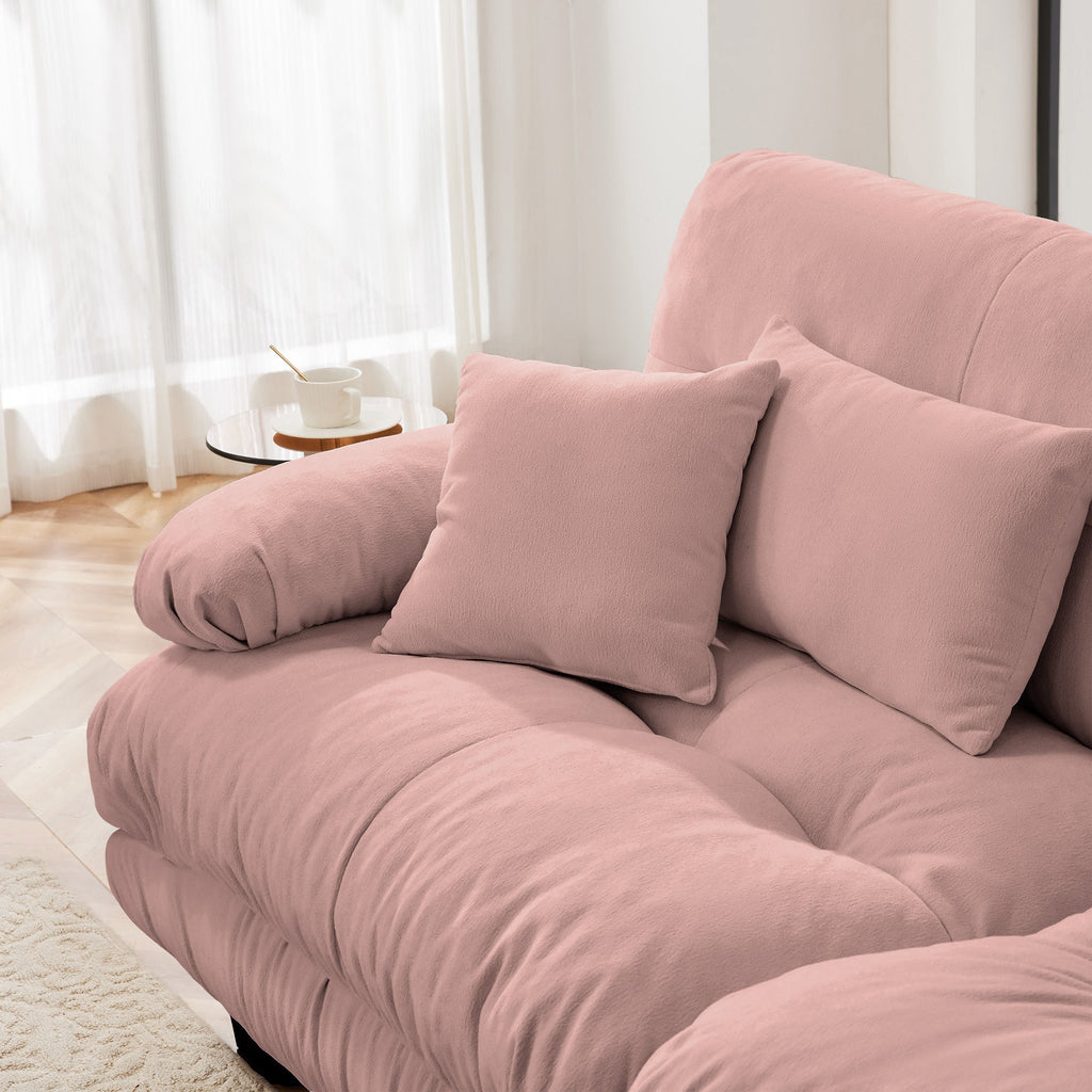 Sectional Sofa Curved Chenille Pink with Convertible Ottoman